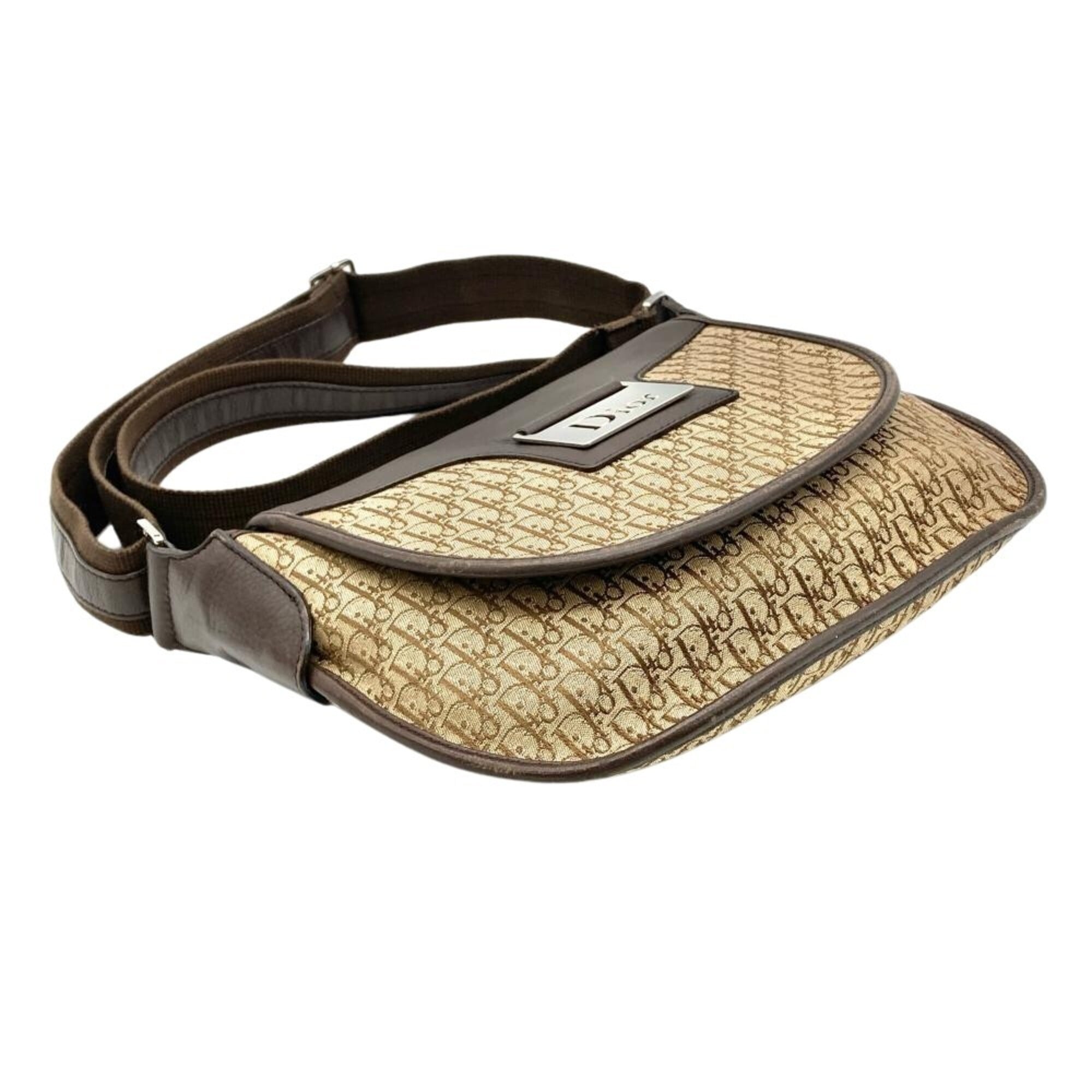 Christian Dior Trotter Brown Jacquard Leather Shoulder Bag (Pre-Owned)