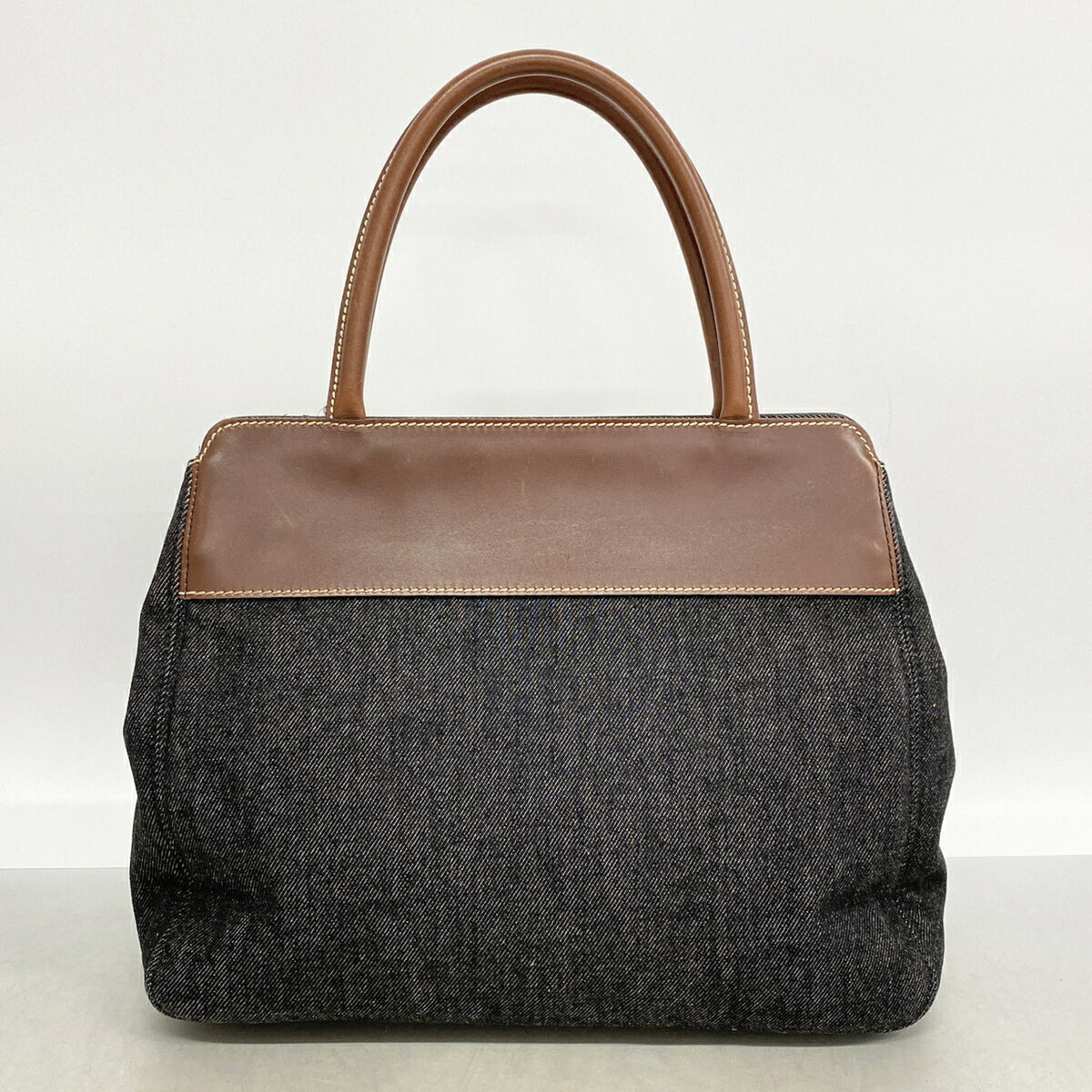 Chanel Black Brown Denim Leather Tote Bag (Pre-Owned)