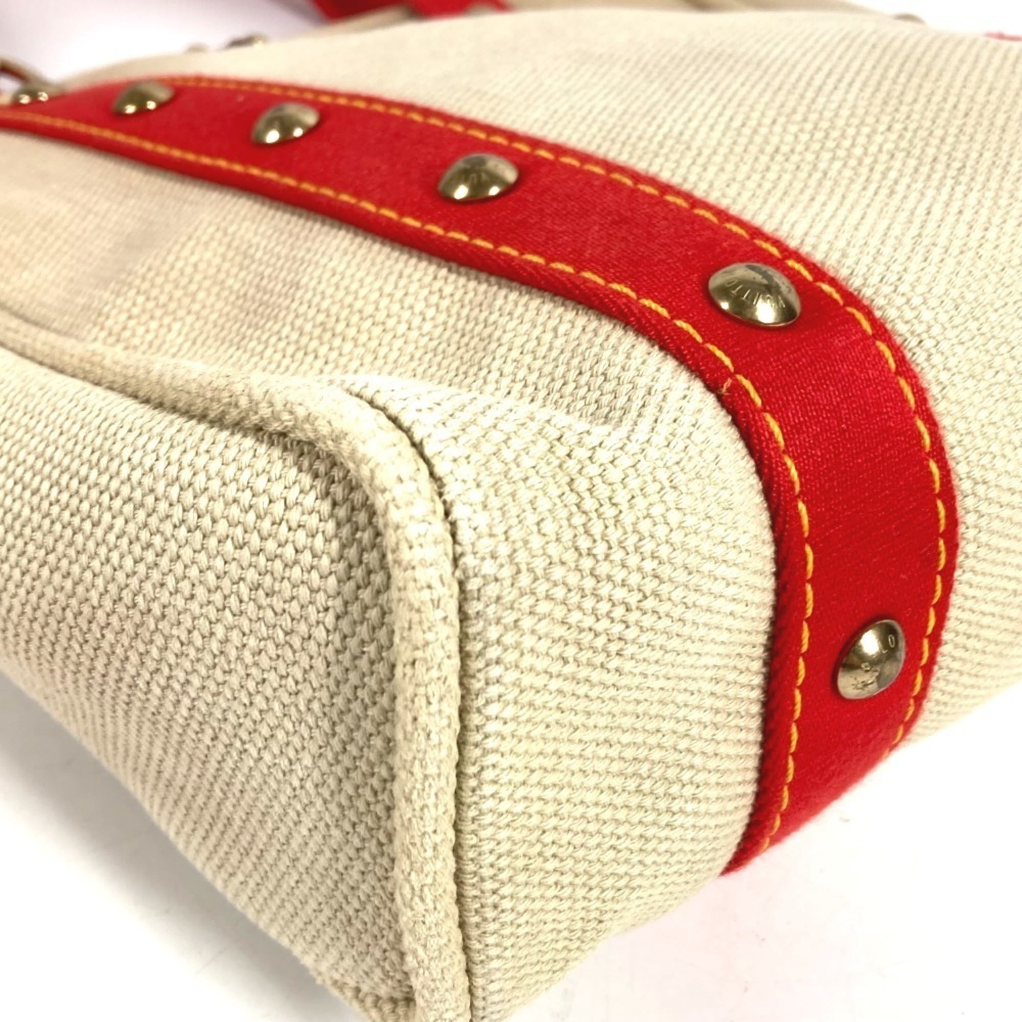 Louis Vuitton Beige Red Color Canvas Shoulder Bag Tote Bag (Pre-Owned)