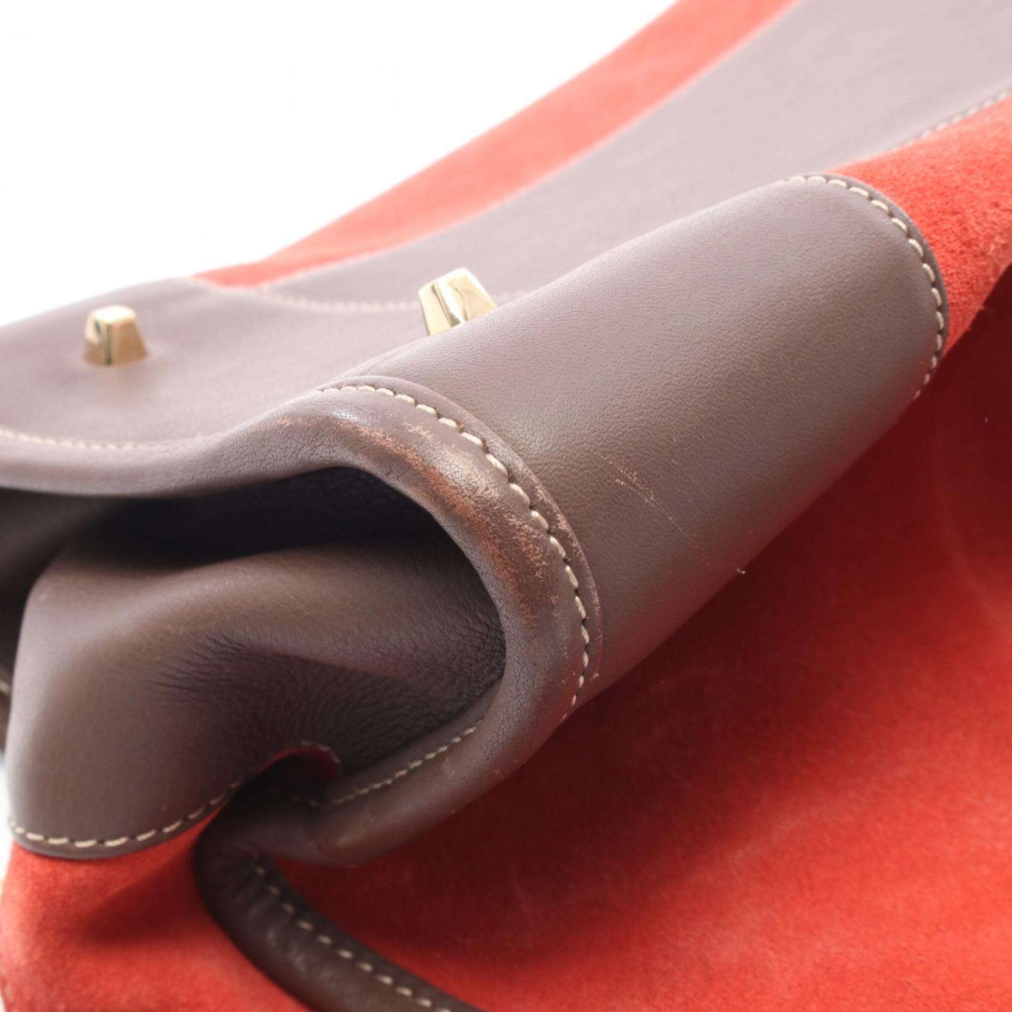 Loewe Brown Red Color Suede Leather Handbag (Pre-Owned)