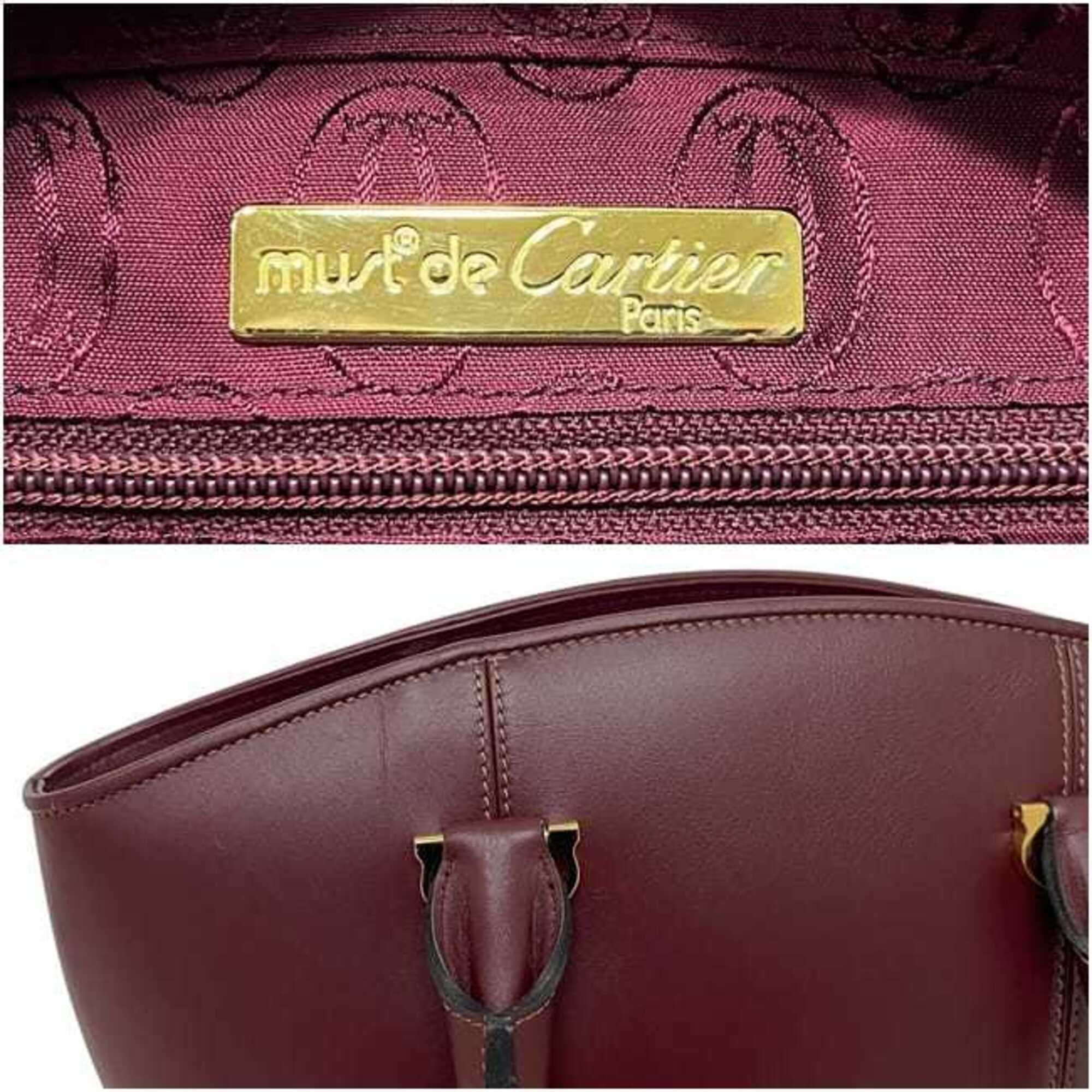 Cartier Bordeaux Leather Handbag Tote Bag (Pre-Owned)