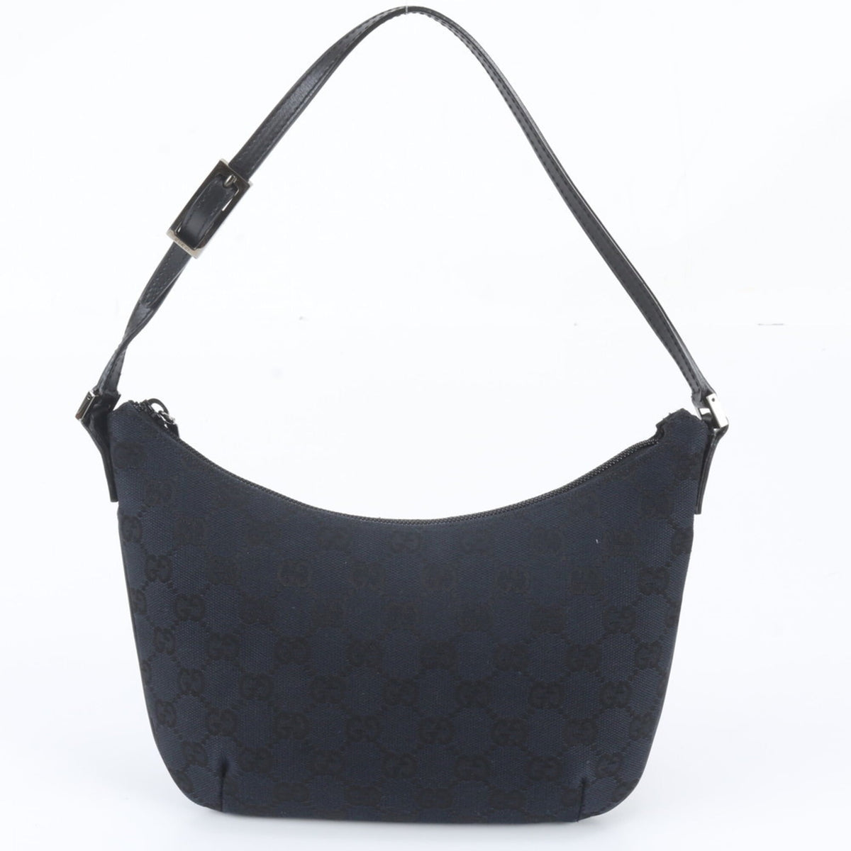 Gucci Black Navy Leather Canvas Handbag Shoulder Bag (Pre-Owned)