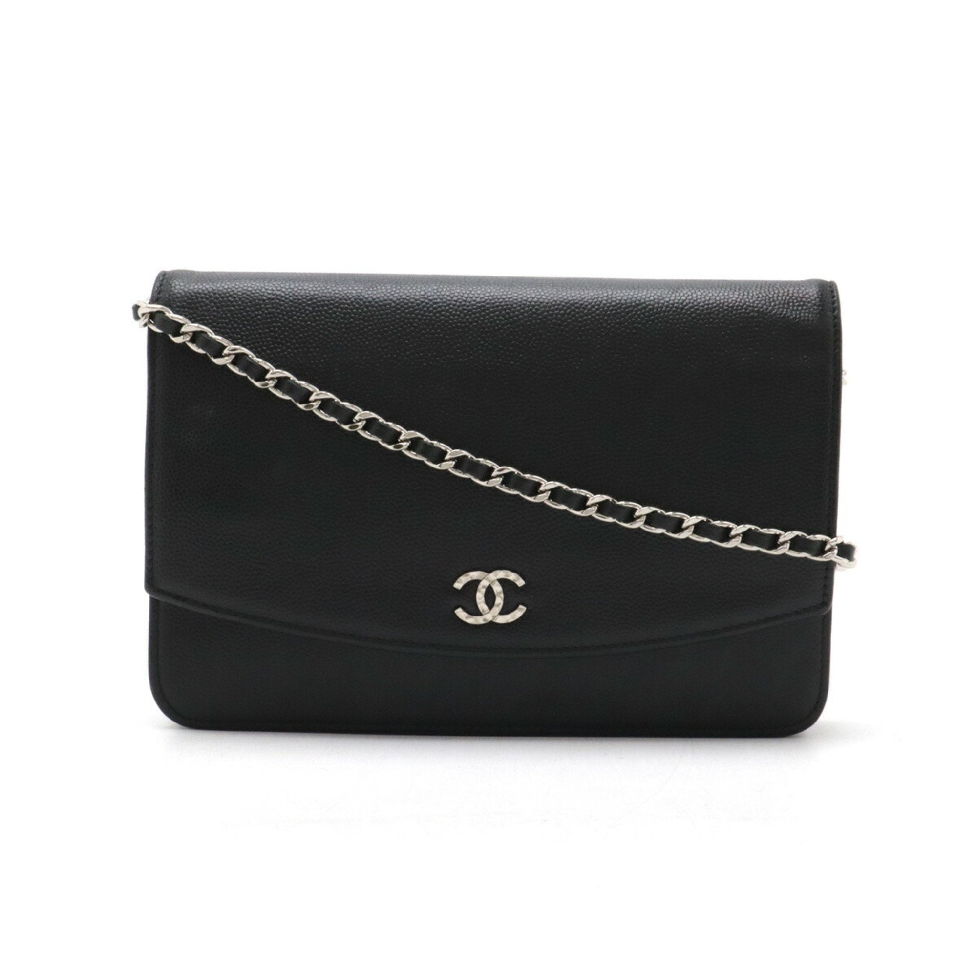 Chanel Caviar Skin Black Caviar Leather Pochette Shoulder Bag (Pre-Owned)