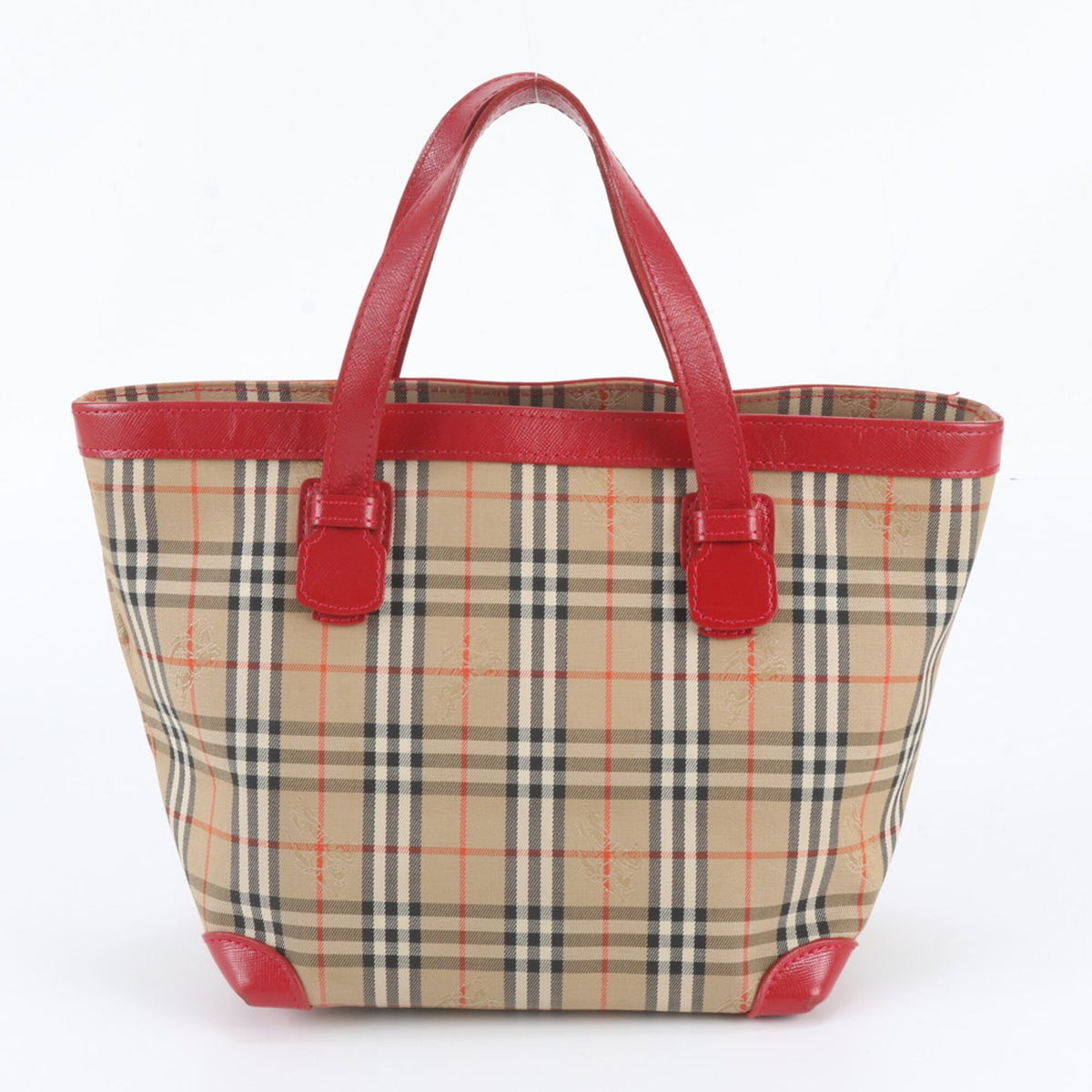 Burberry Beige Red Color Leather Canvas Handbag Tote Bag (Pre-Owned)
