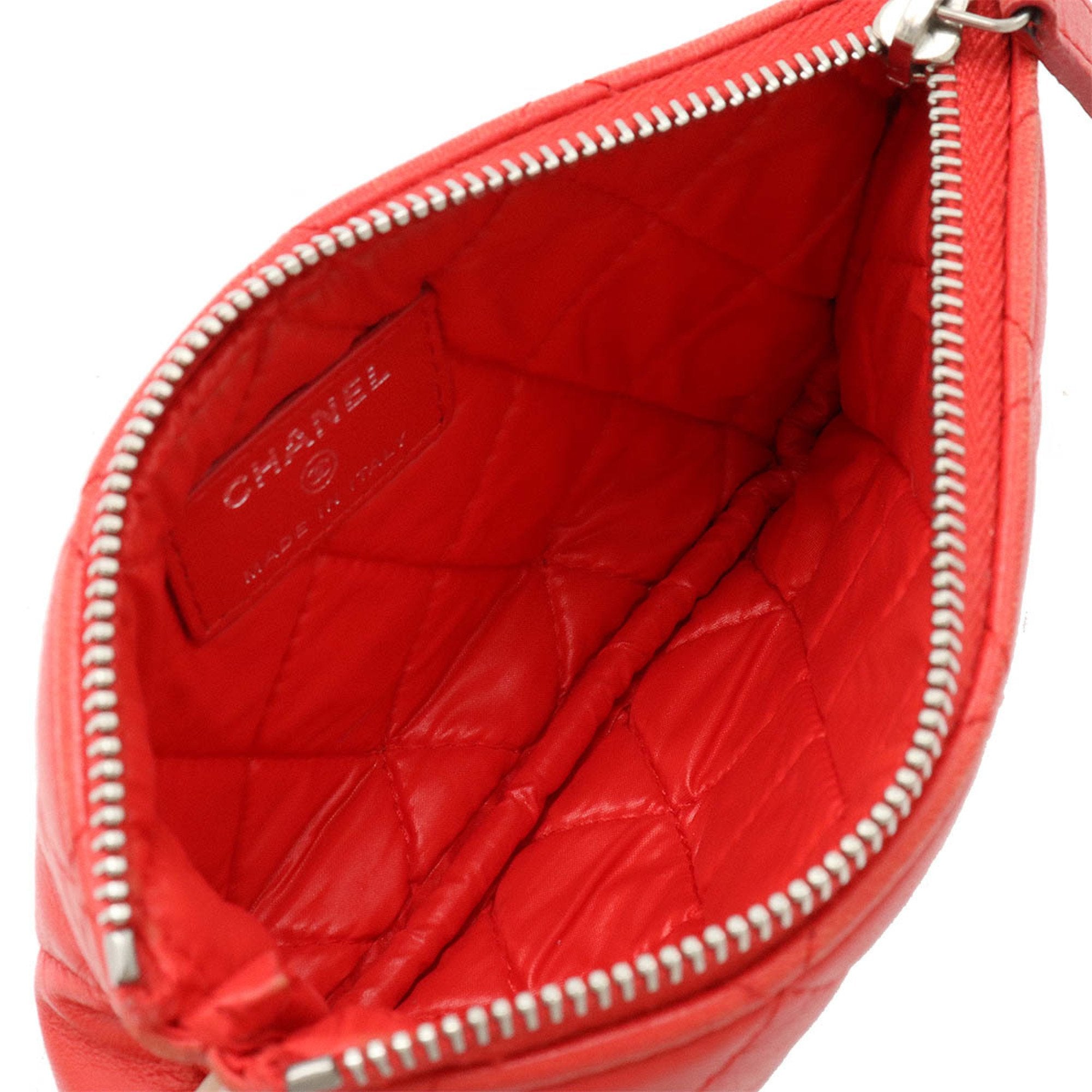 Chanel Red Color Leather Pouch (Pre-Owned)