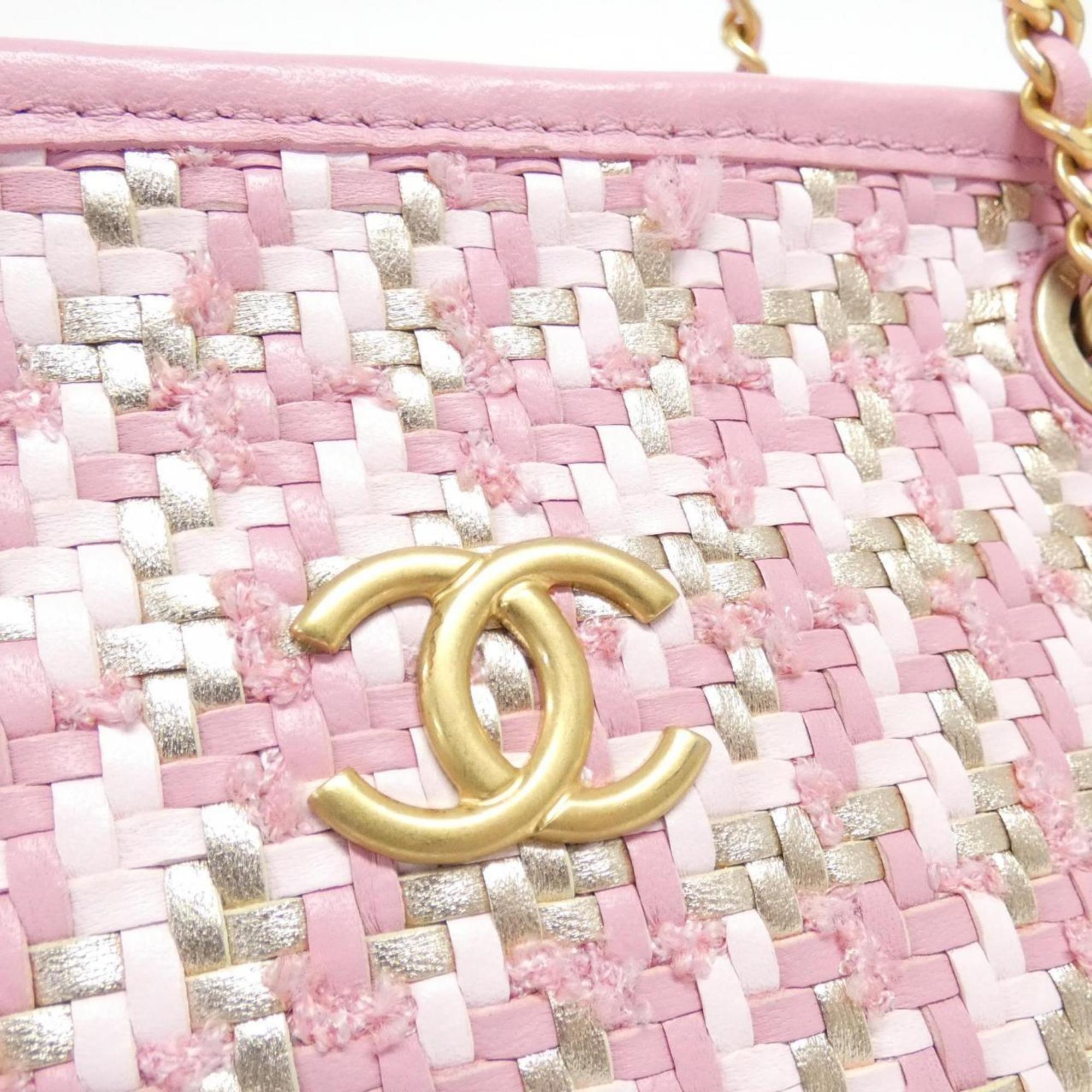 Chanel Gold Pink Viscose Leather Shoulder Bag (Pre-Owned)