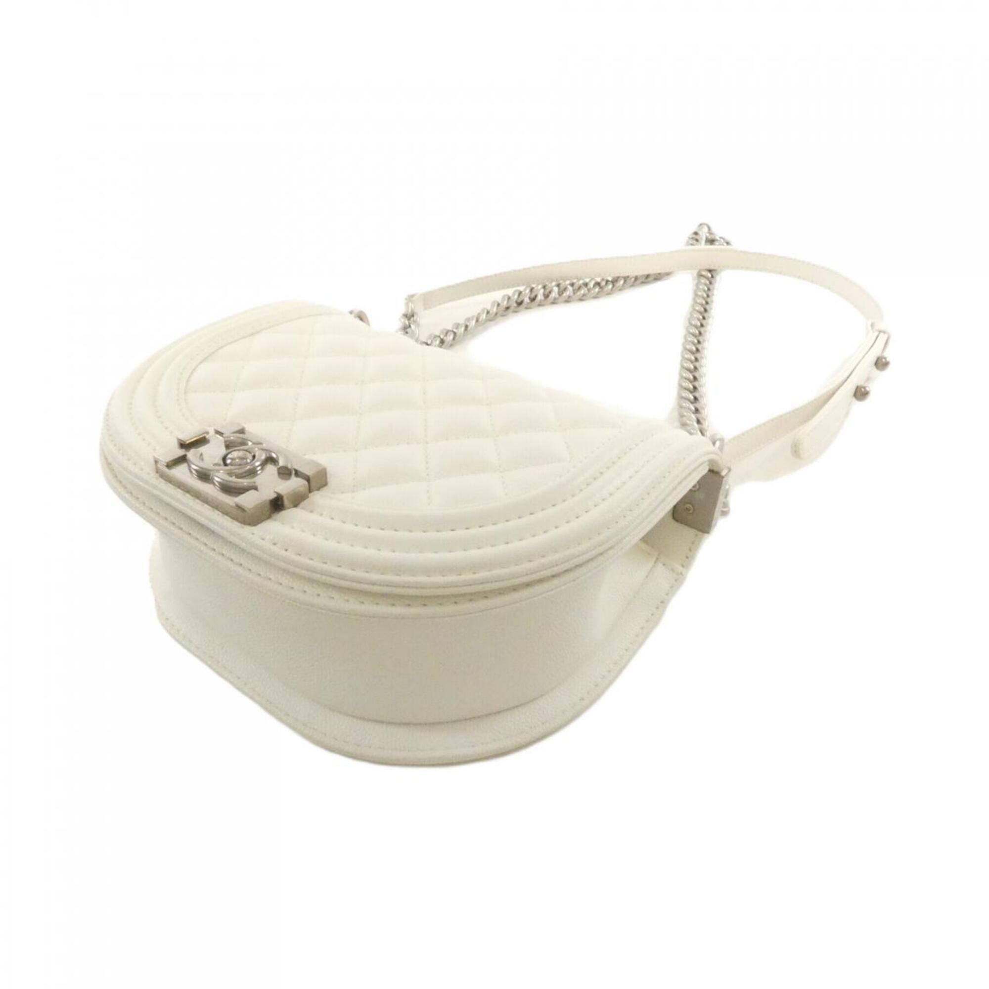 Chanel Matte Silver White Grained Calfskin Shoulder Bag (Pre-Owned)