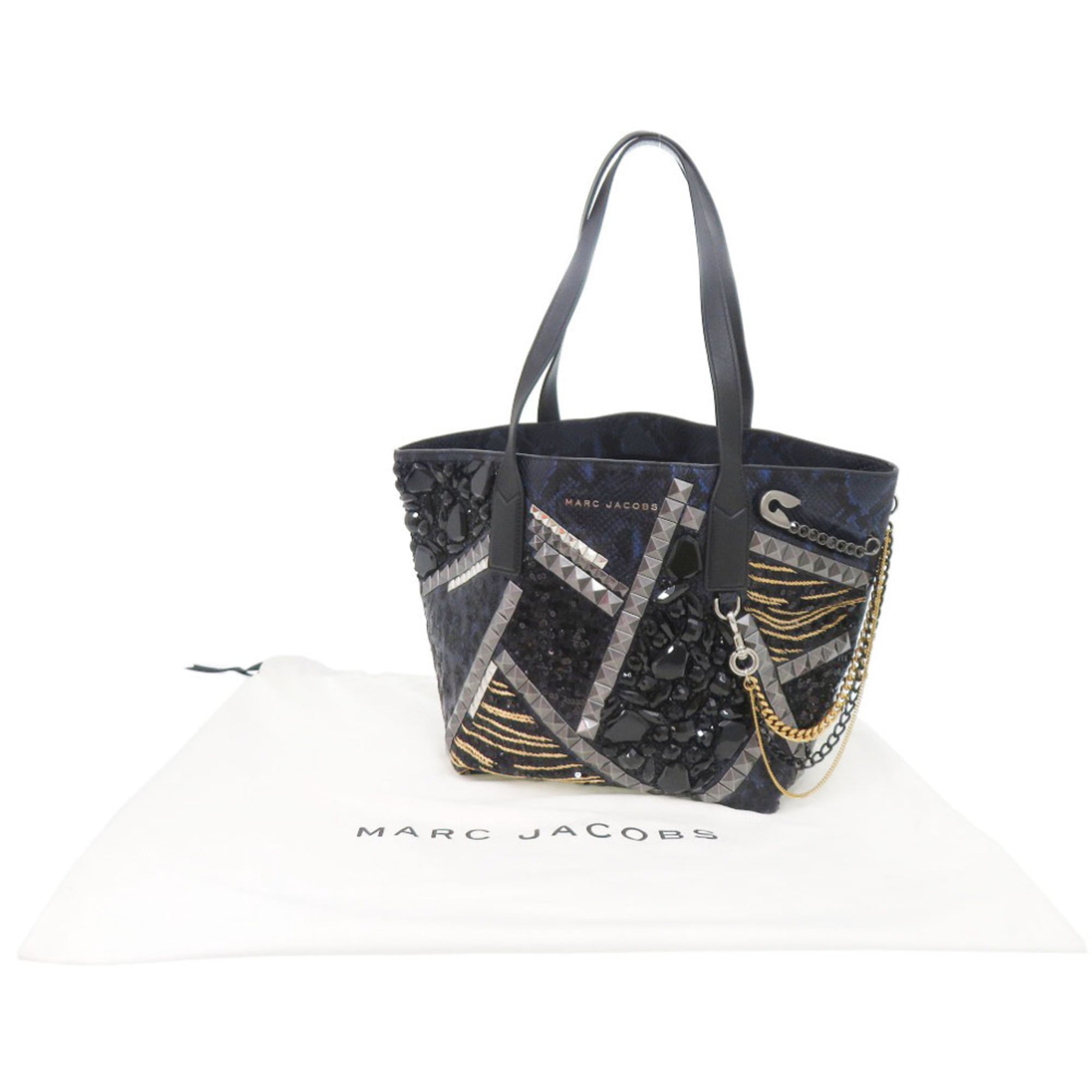 Marc Jacobs Black Blue Leather Tote Bag (Pre-Owned)