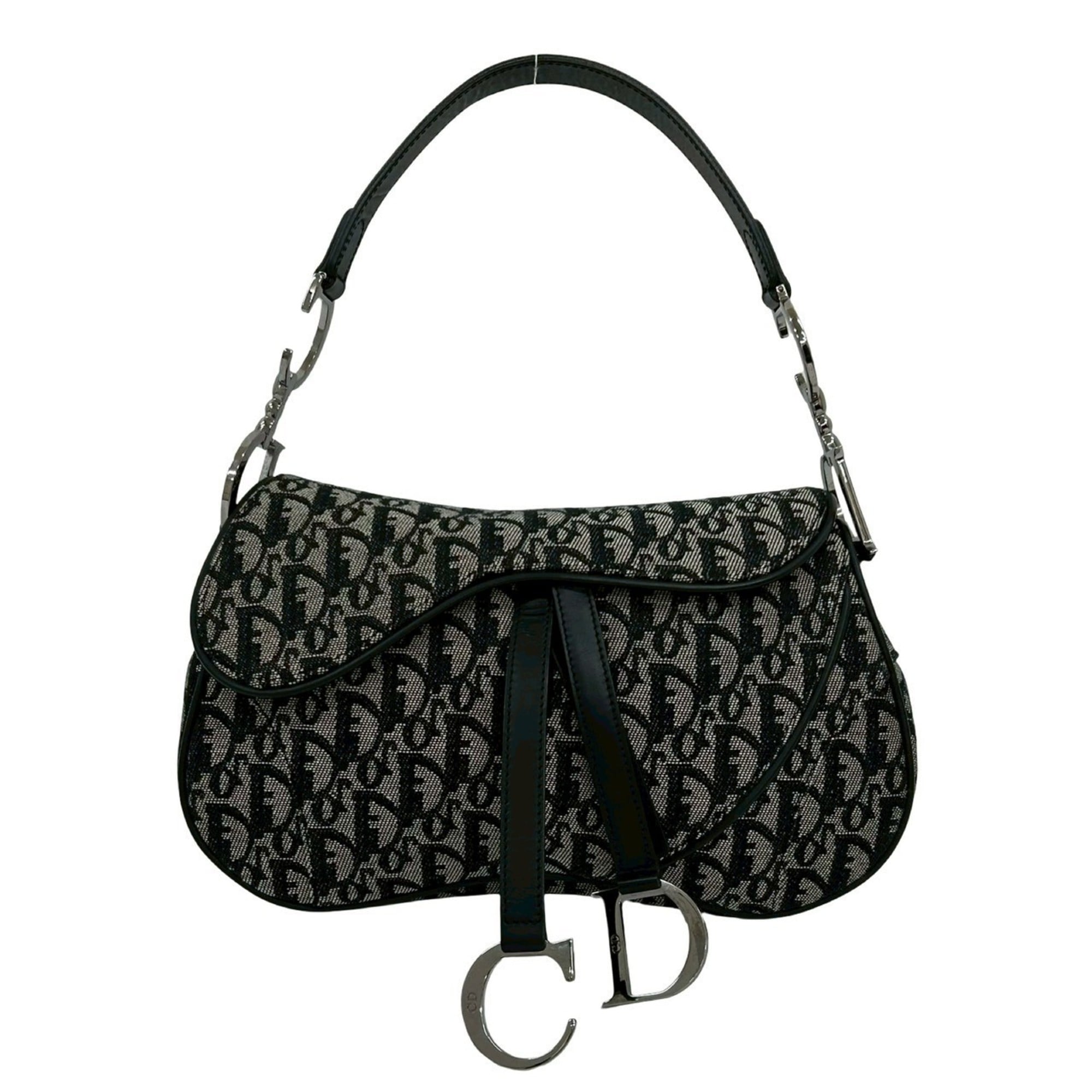 Christian Dior Black Canvas Leather Saddle Bag Shoulder Bag (Pre-Owned)