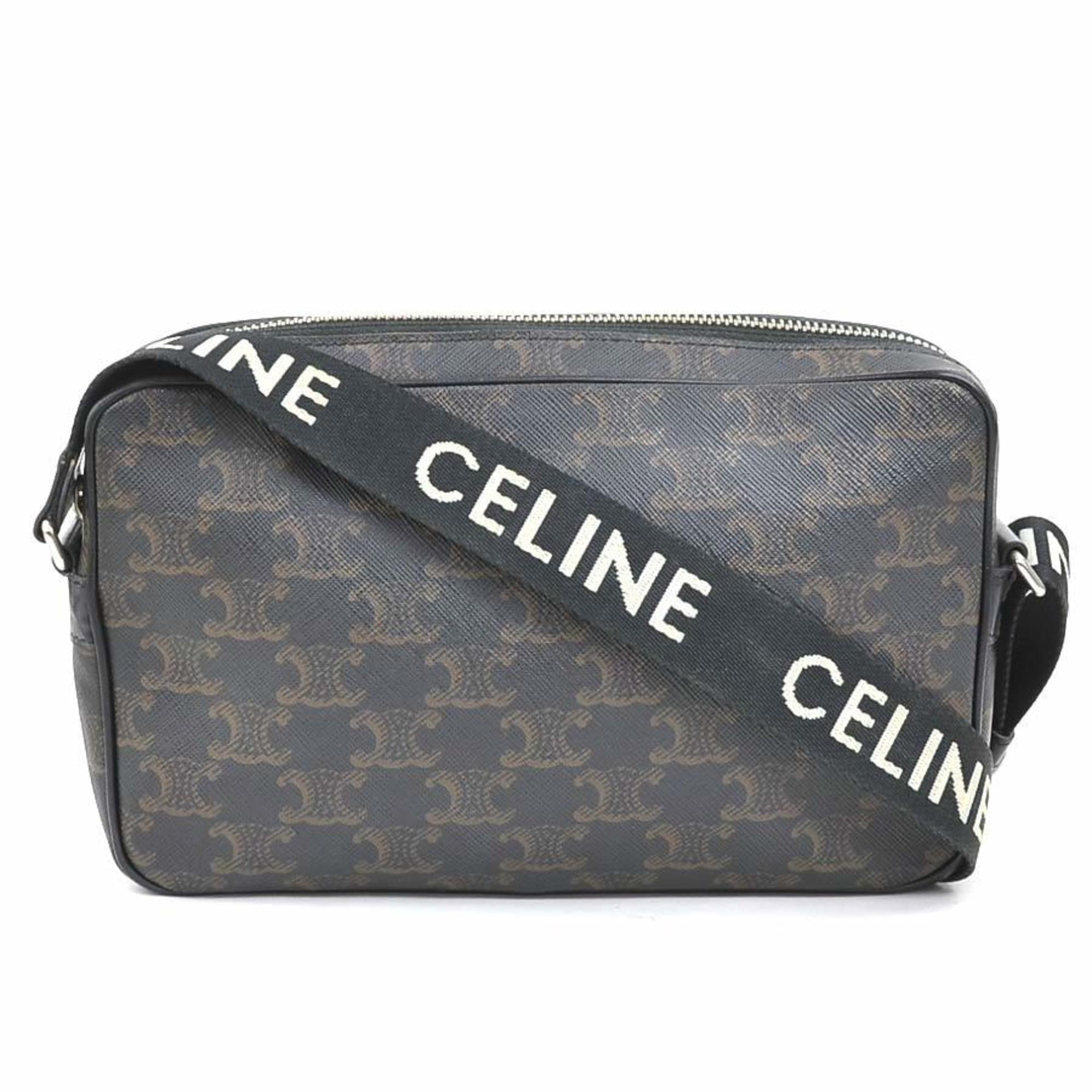 Celine Black Brown Coated Canvas Shoulder Bag (Pre-Owned)
