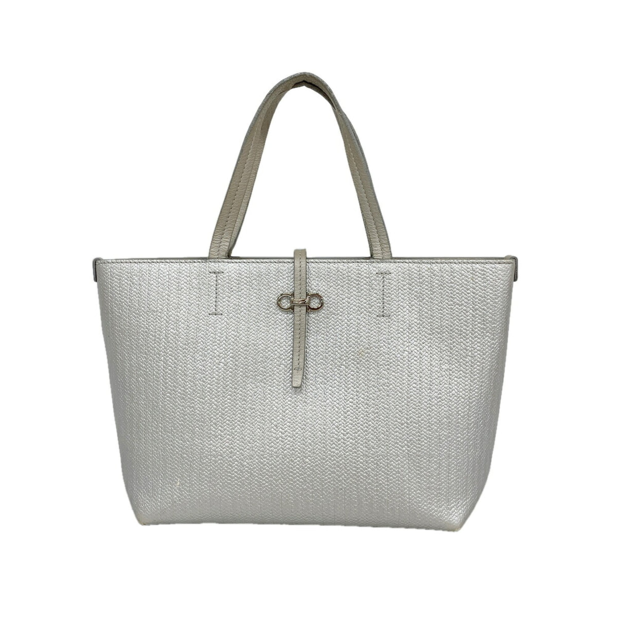 Salvatore Ferragamo Silver Leather Tote Bag (Pre-Owned)