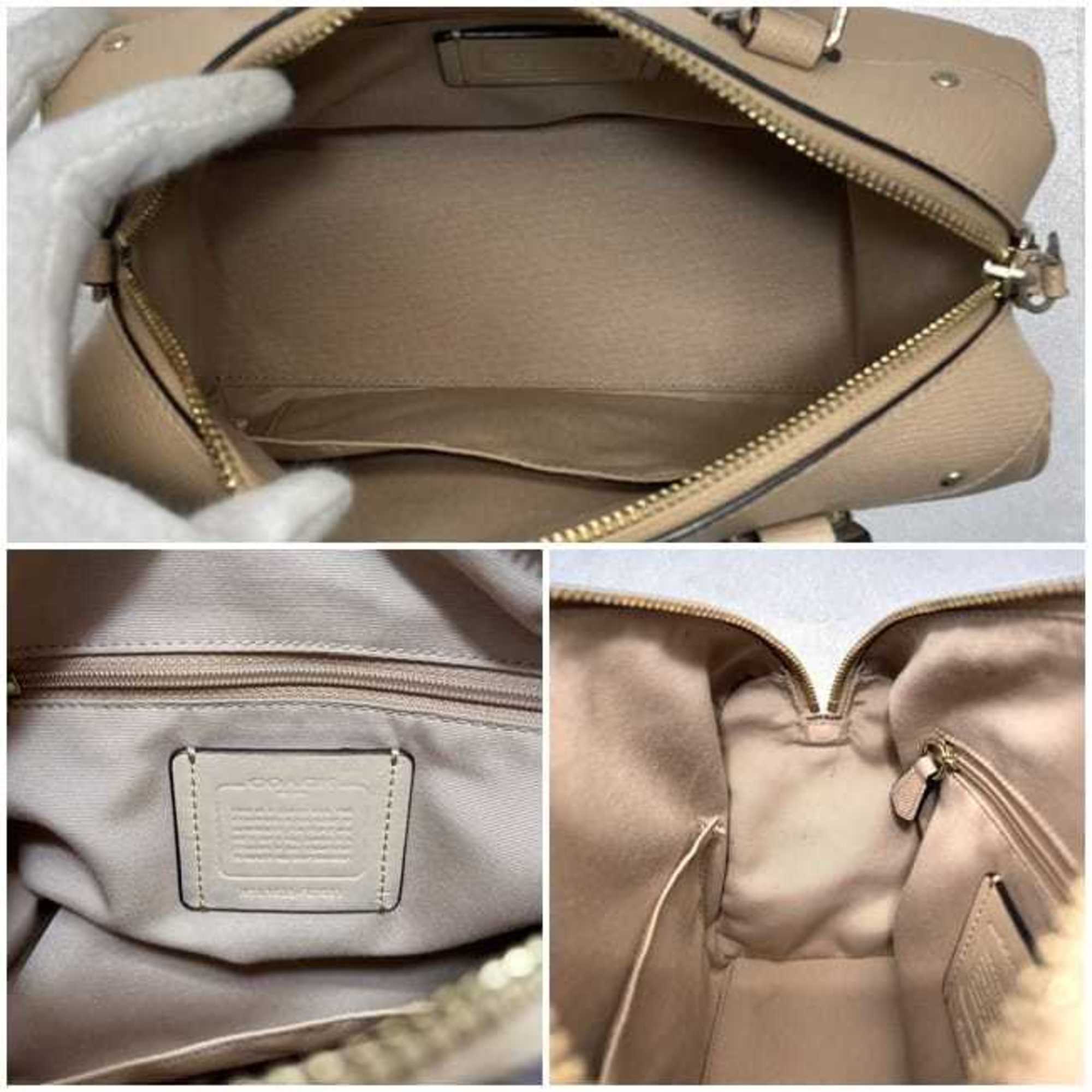 Coach Beige Leather Boston Bag Handbag Shoulder Bag (Pre-Owned)
