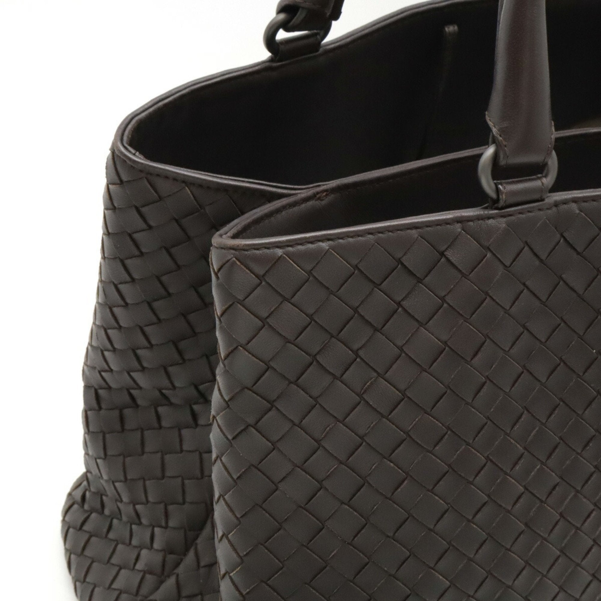 Bottega Veneta Intrecciato Dark Brown Leather Handbag Tote Bag (Pre-Owned)