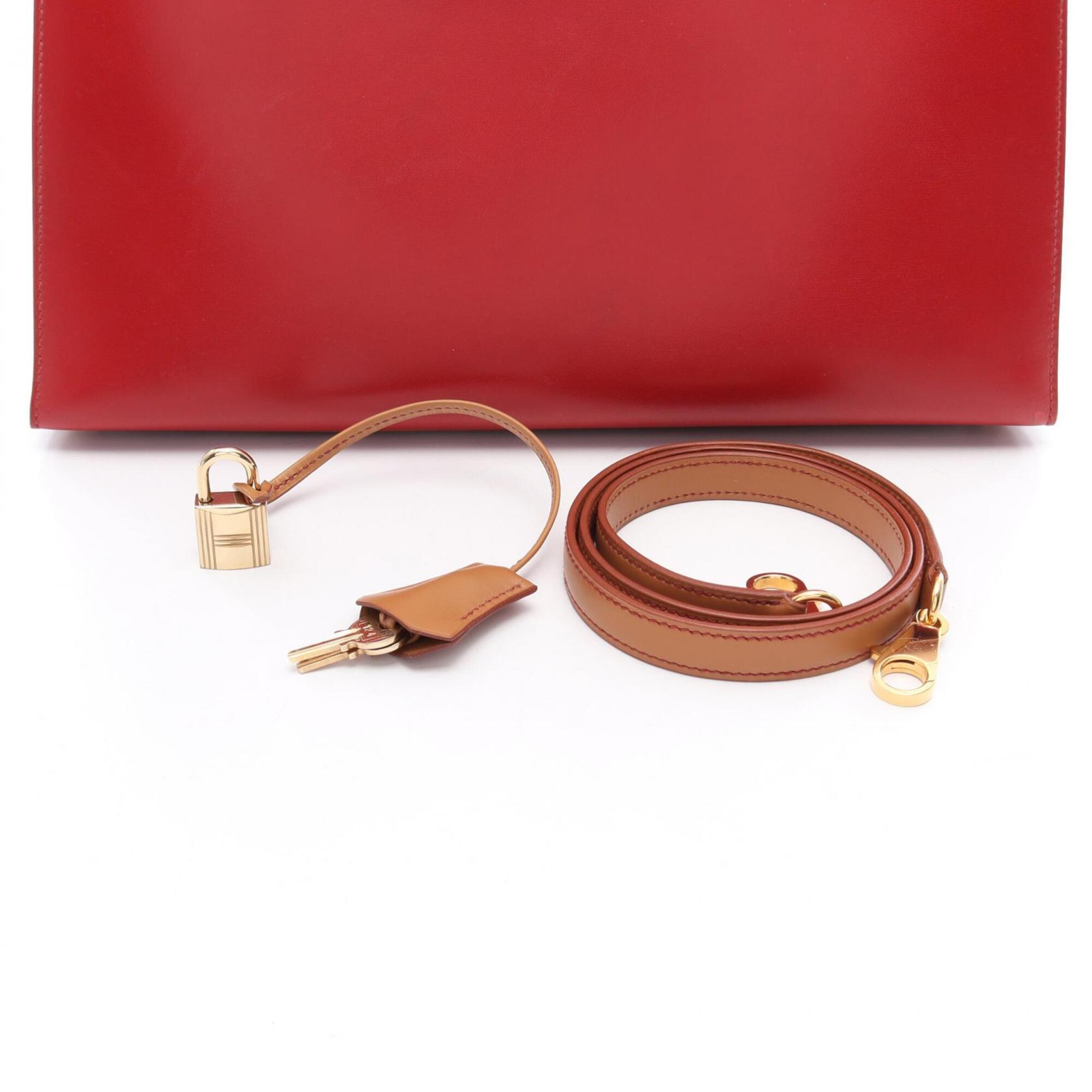 Hermes Bordeaux Brown Red Color Box Calf Leather Leather Handbag (Pre-Owned)