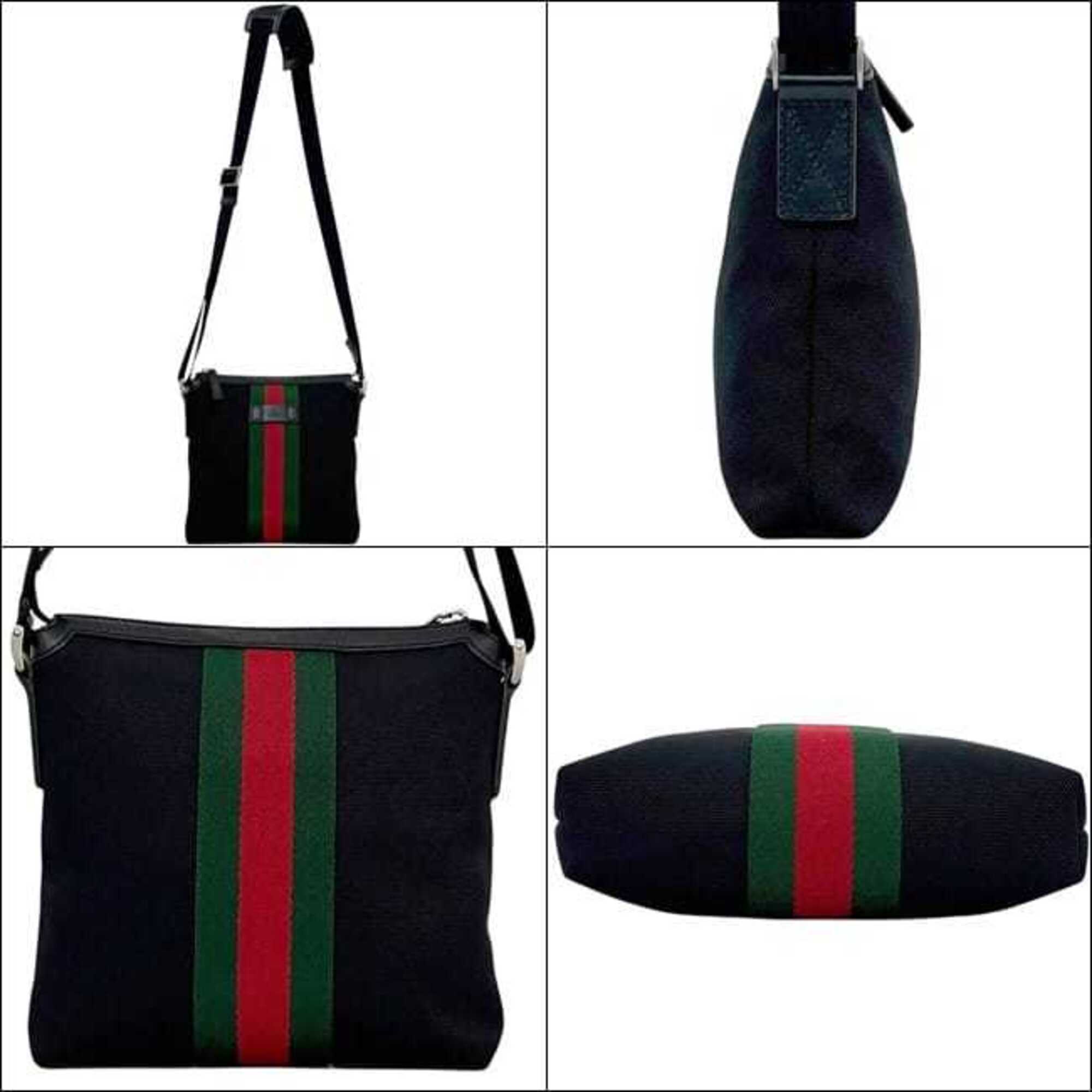 Gucci Black Canvas Leather Shoulder Bag (Pre-Owned)