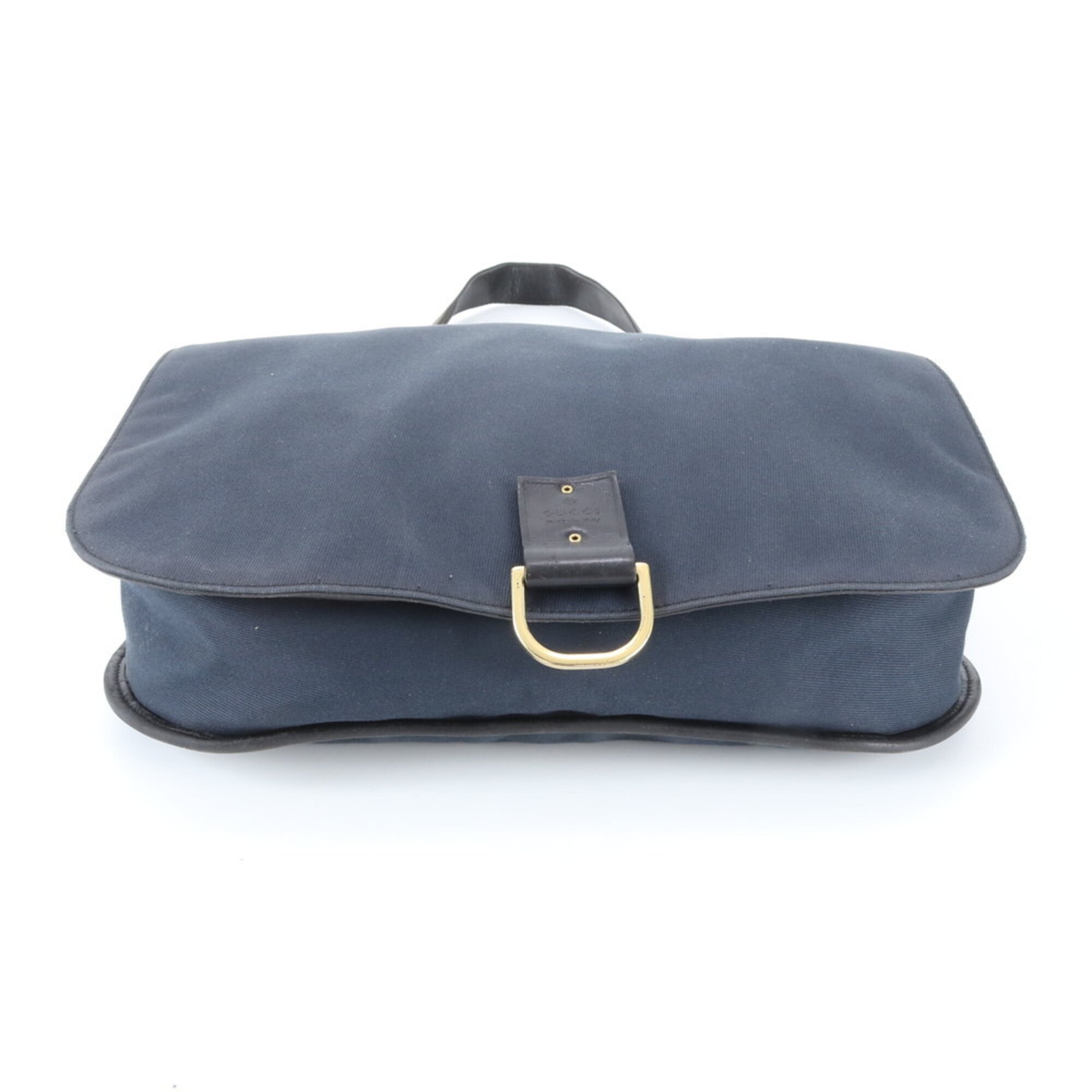 Gucci Black Navy Leather Canvas Shoulder Bag (Pre-Owned)