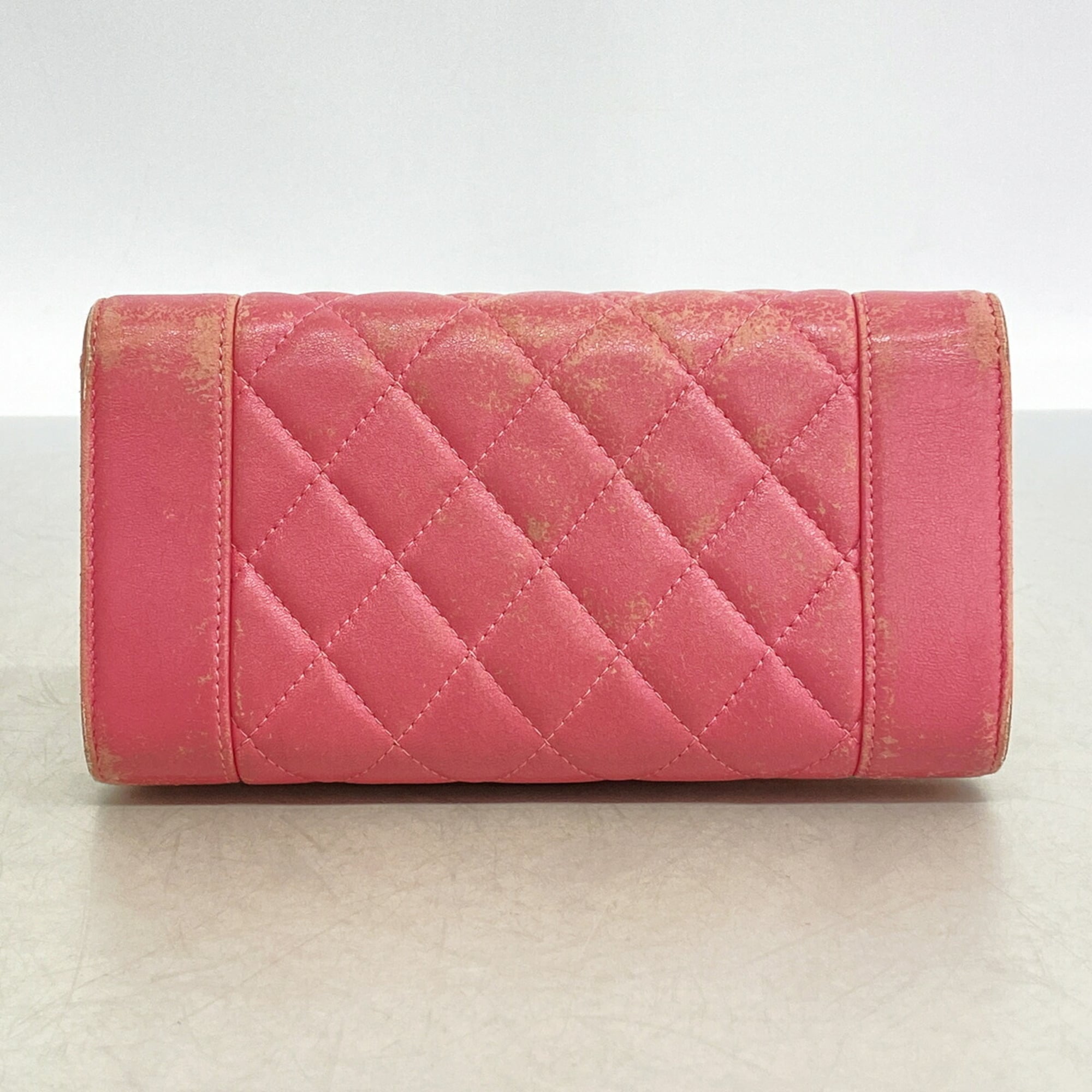 Chanel Pink Leather Long Wallet (Bi-Fold) (Pre-Owned)