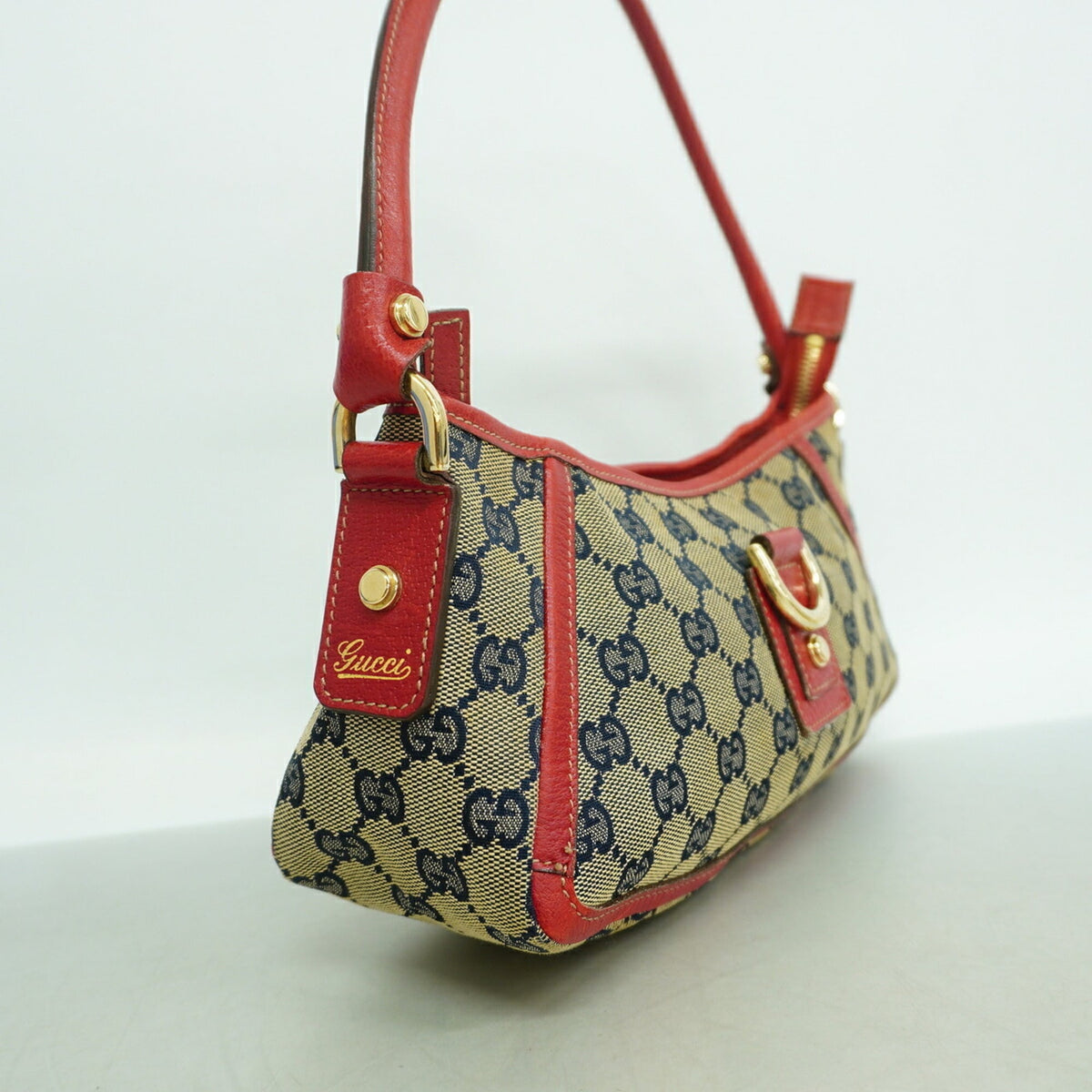 Gucci Navy Red Color Canvas Shoulder Bag (Pre-Owned)