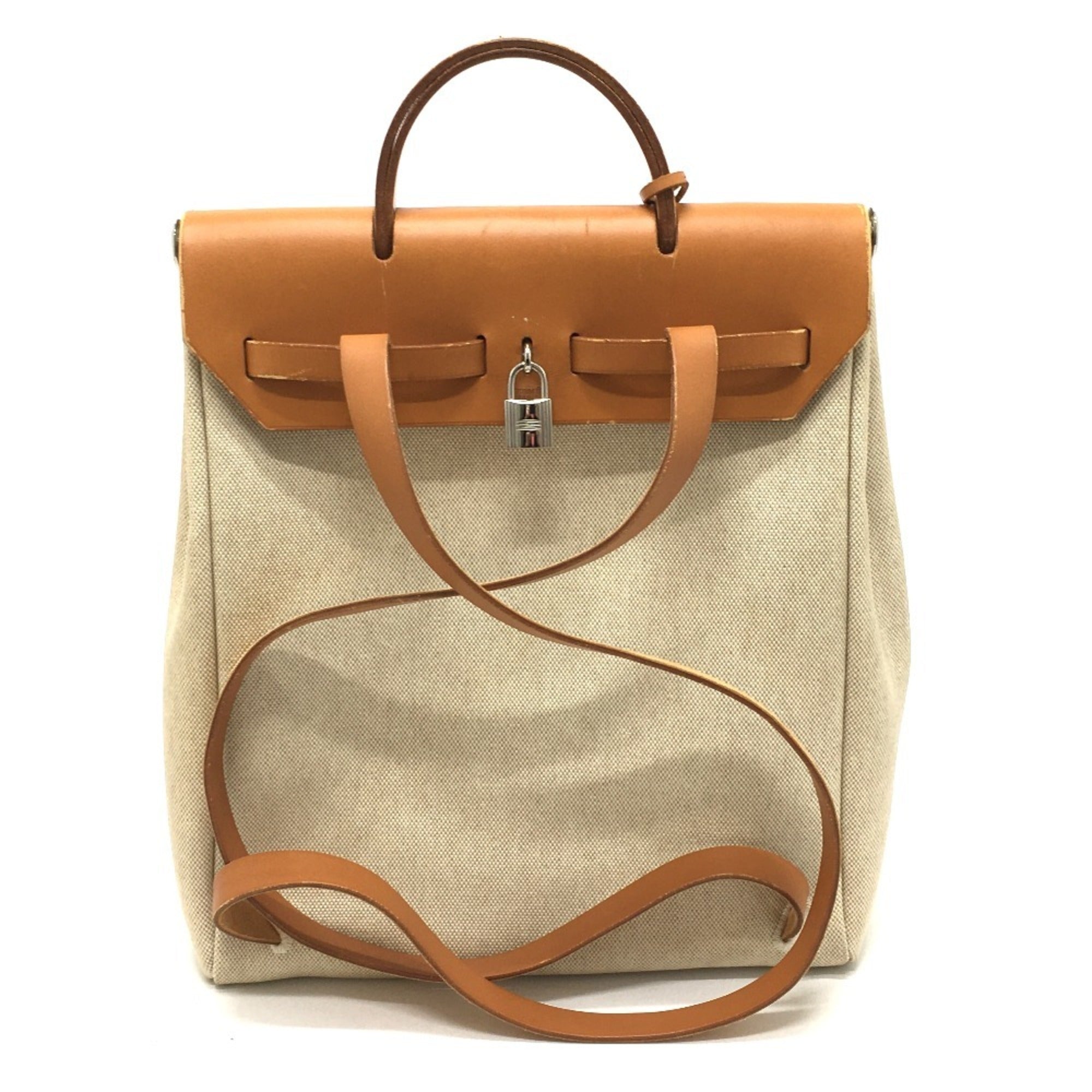 Hermes Her Bag Natural Canvas Leather Backpack (Pre-Owned)