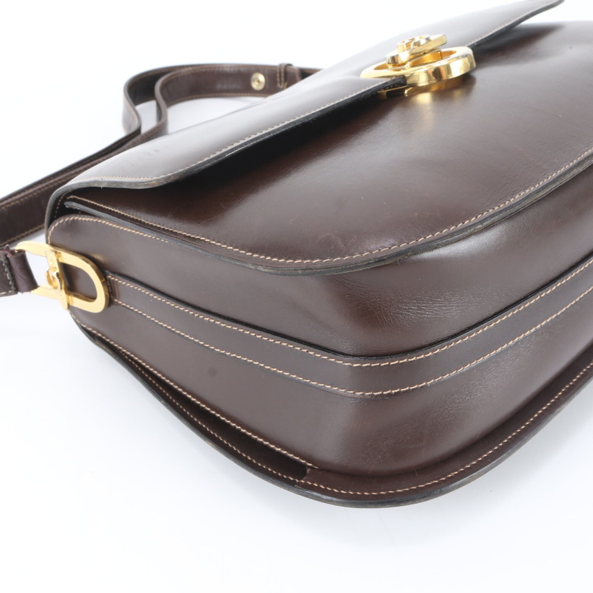 Gucci Dark Brown Leather Handbag Shoulder Bag Tote Bag (Pre-Owned)