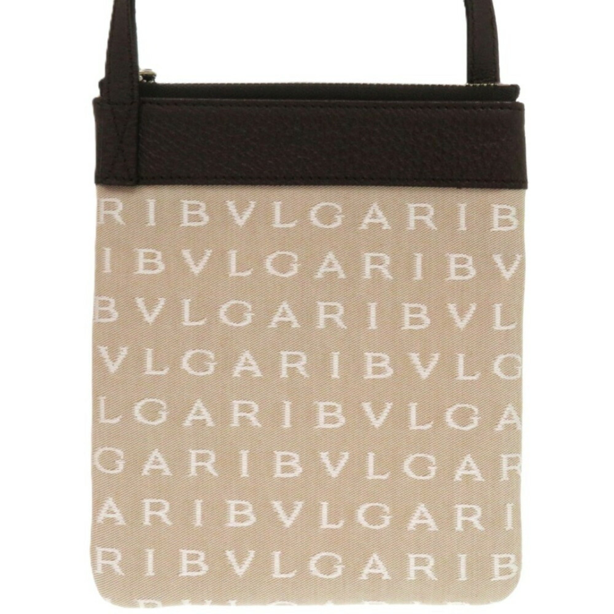 Bvlgari Beige Brown Leather Canvas Shoulder Bag (Pre-Owned)