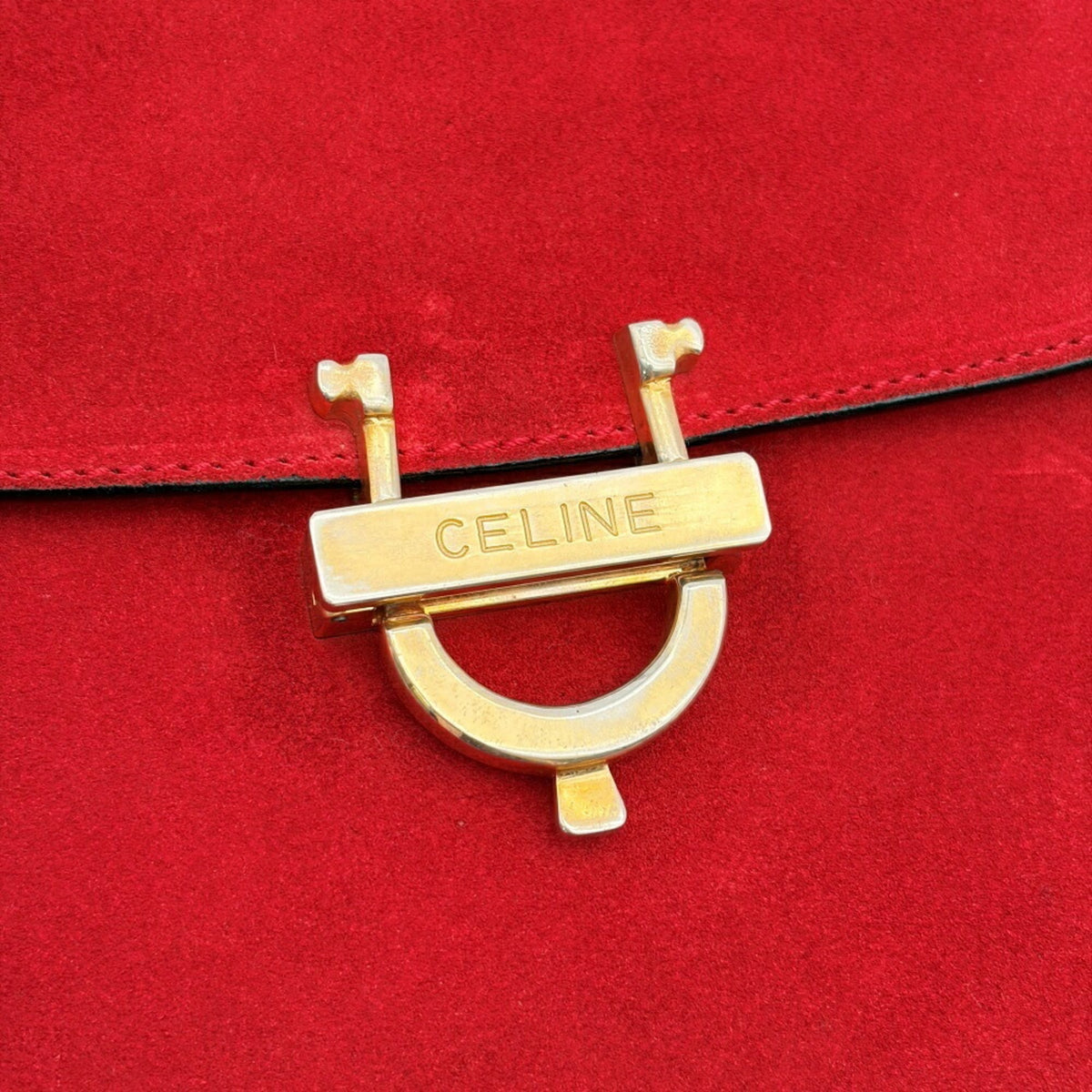 Celine Red Color Suede Leather Handbag (Pre-Owned)