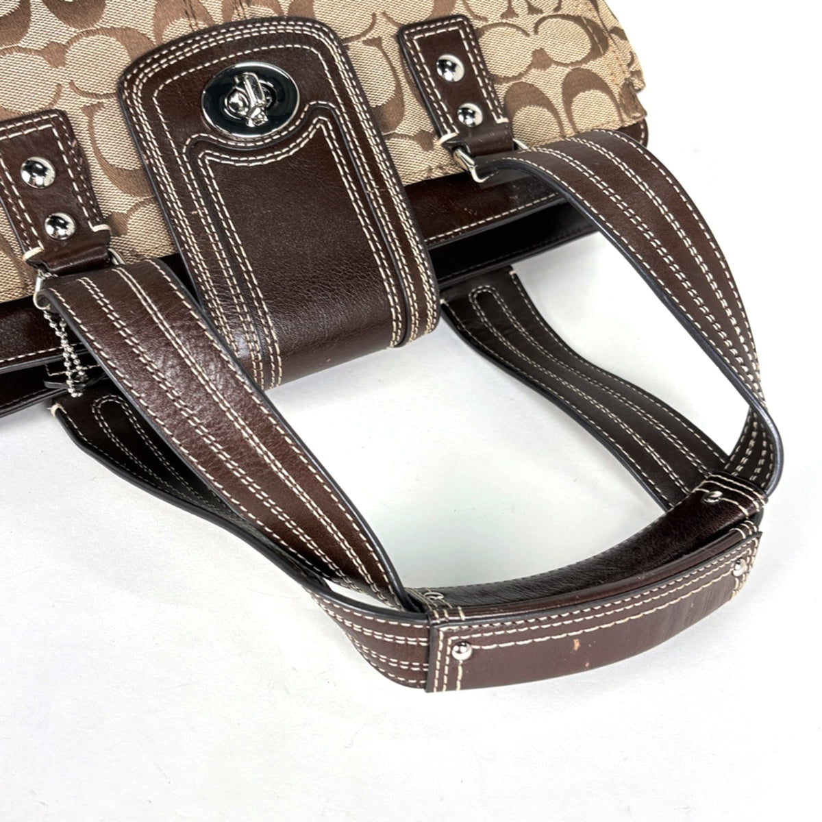 Coach Signature Beige Canvas Leather Tote Bag (Pre-Owned)