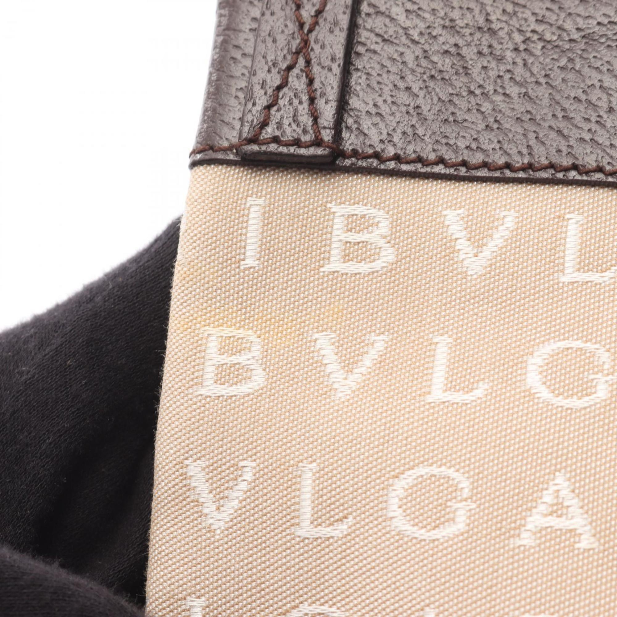 Bvlgari Beige Brown White Canvas Leather Handbag Shoulder Bag (Pre-Owned)