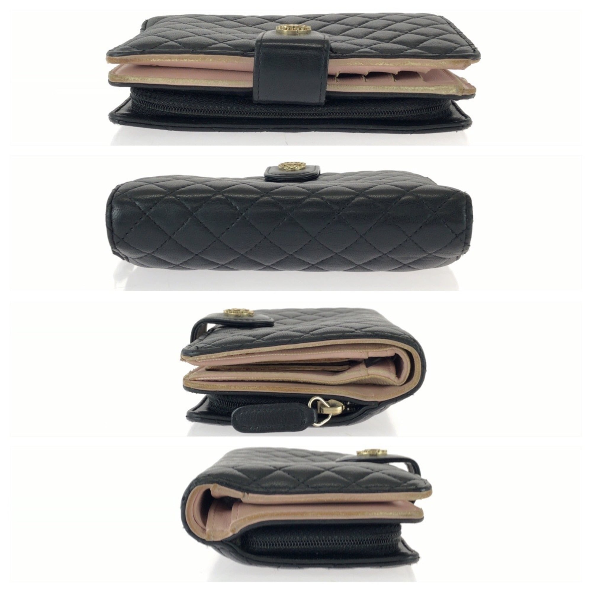 Chanel Black Pink Leather Middle Wallet (Bi-Fold) (Pre-Owned)
