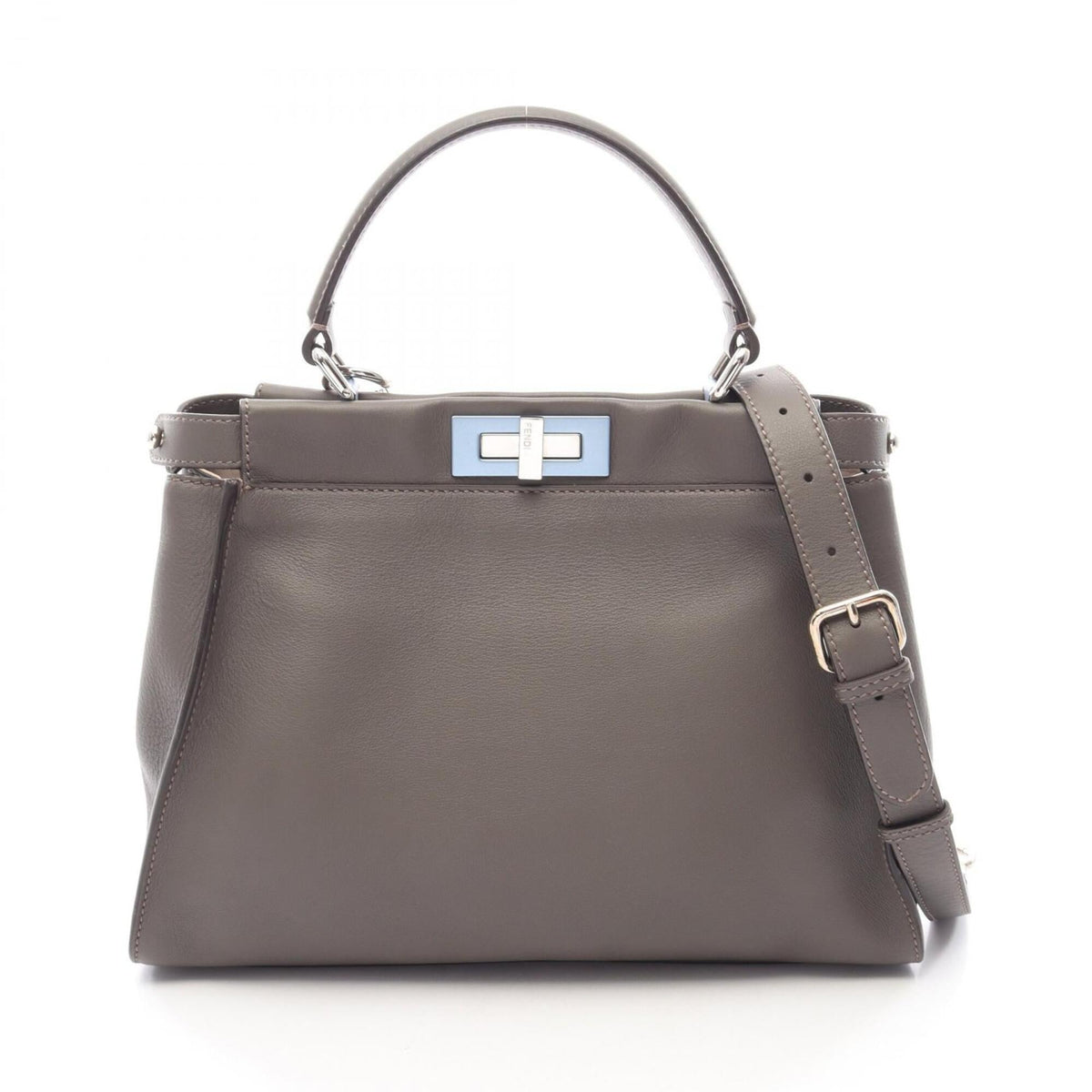 Fendi Peekaboo Gray Leather Handbag (Pre-Owned)