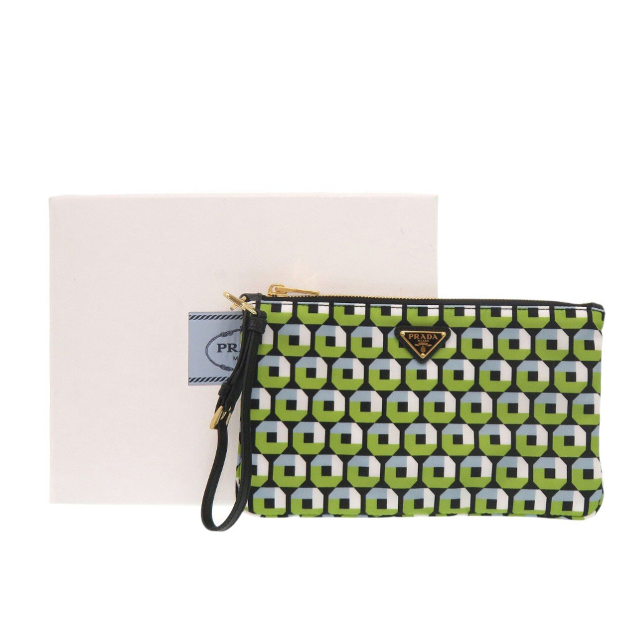 Prada Black Green Nylon Handbag Pouch (Pre-Owned)