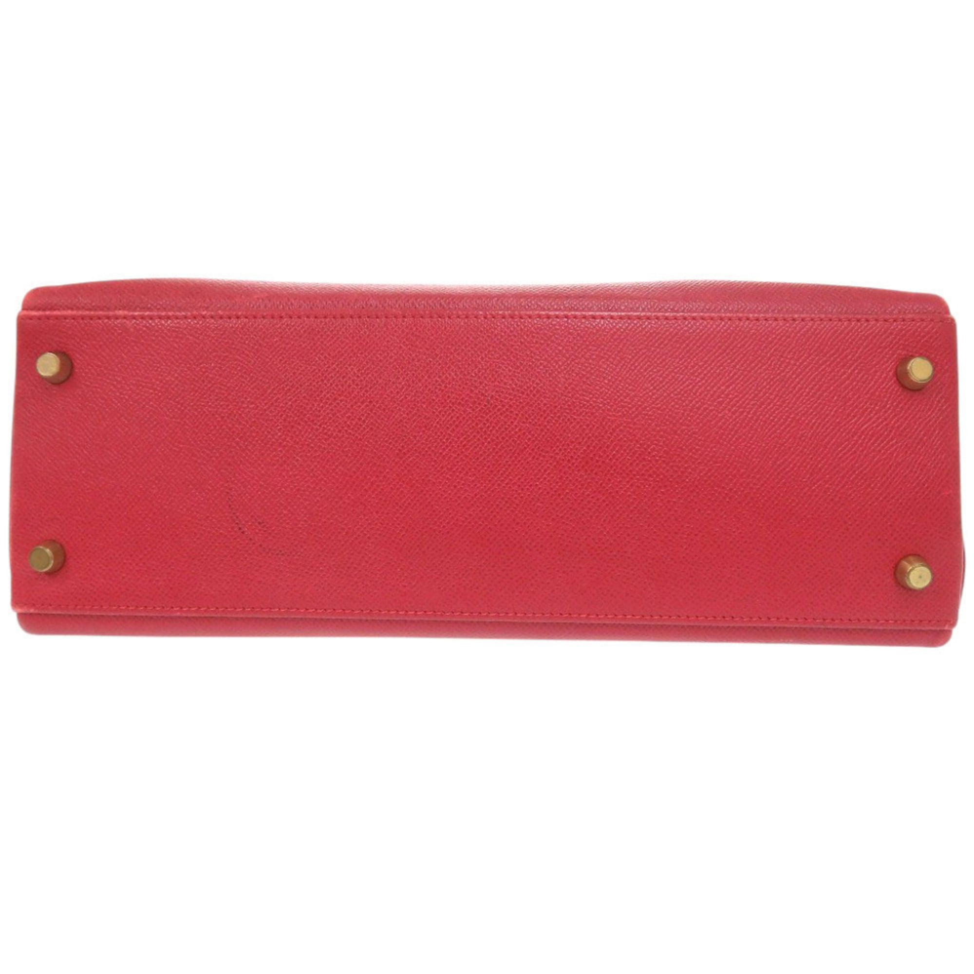 Hermes Rouge Vif Vert Courchevel Leather Handbag (Pre-Owned)