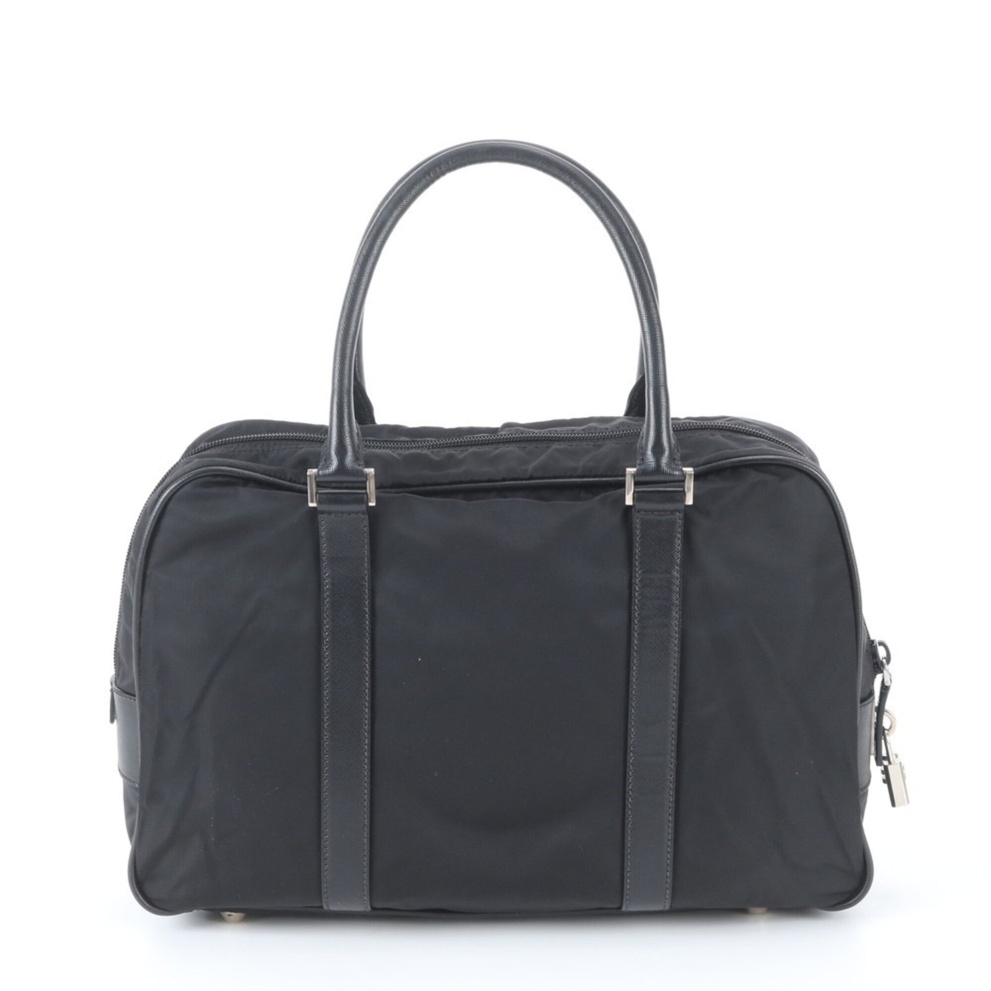 Prada Saffiano Black Nylon Leather Handbag Tote Bag (Pre-Owned)