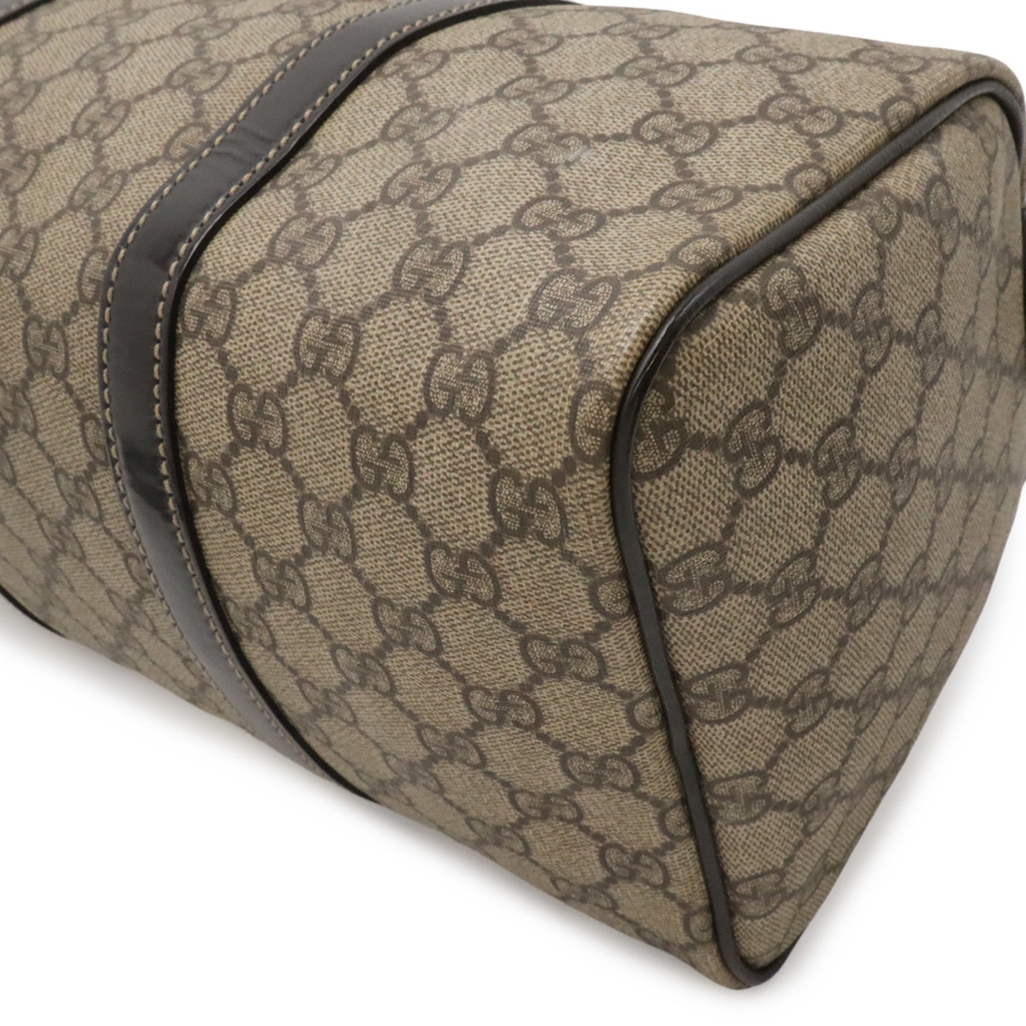 Gucci Beige Dark Brown Khaki Gg Supreme Canvas Patent Leather Boston Bag Handbag Shoulder Bag (Pre-Owned)