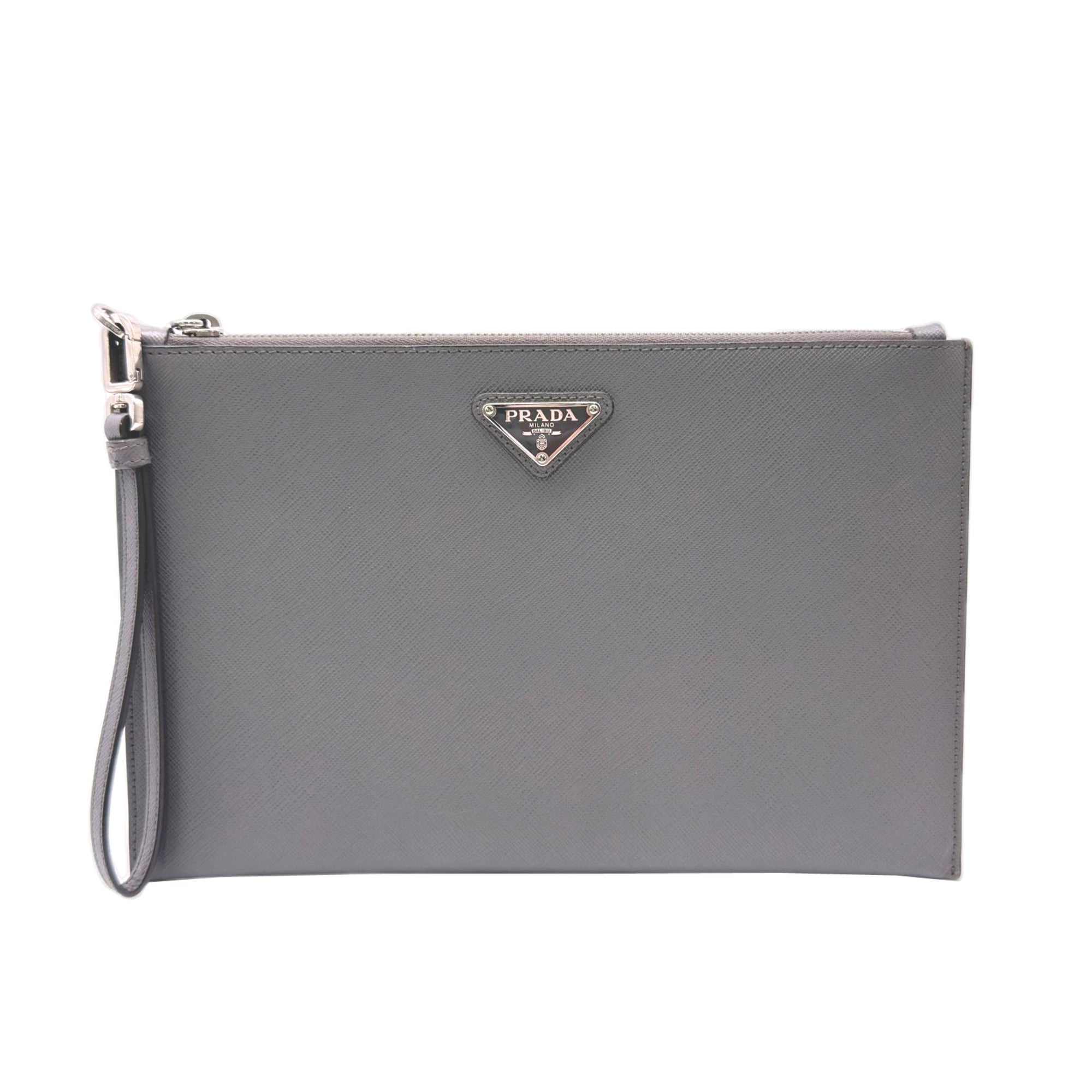 Prada Saffiano Gray Saffiano Clutch Bag Pouch (Pre-Owned)