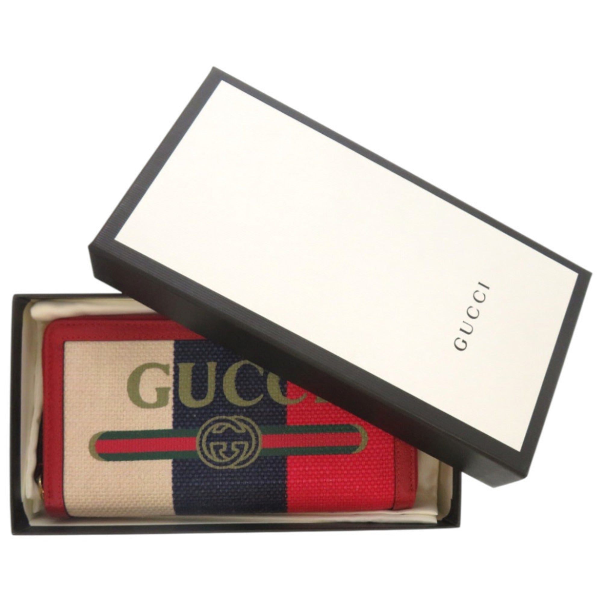 Gucci Black Blue Red Color White Canvas Coin Purse/Coin Case (Pre-Owned)