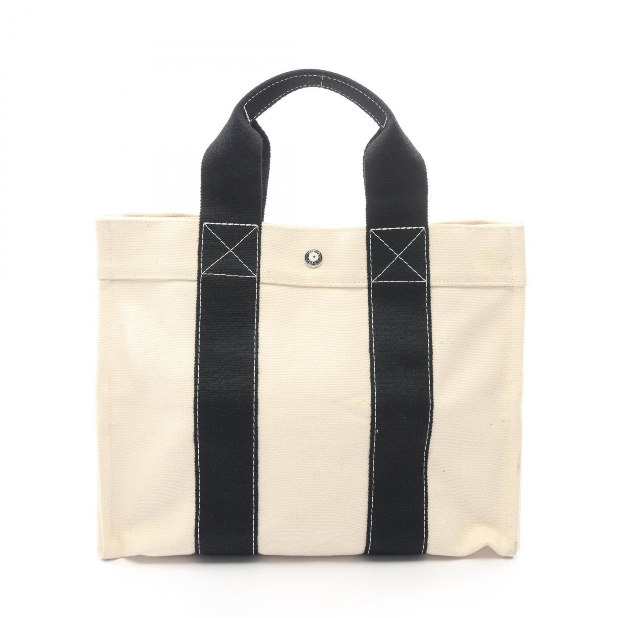 Hermes Black Ivory Canvas Handbag Tote Bag (Pre-Owned)
