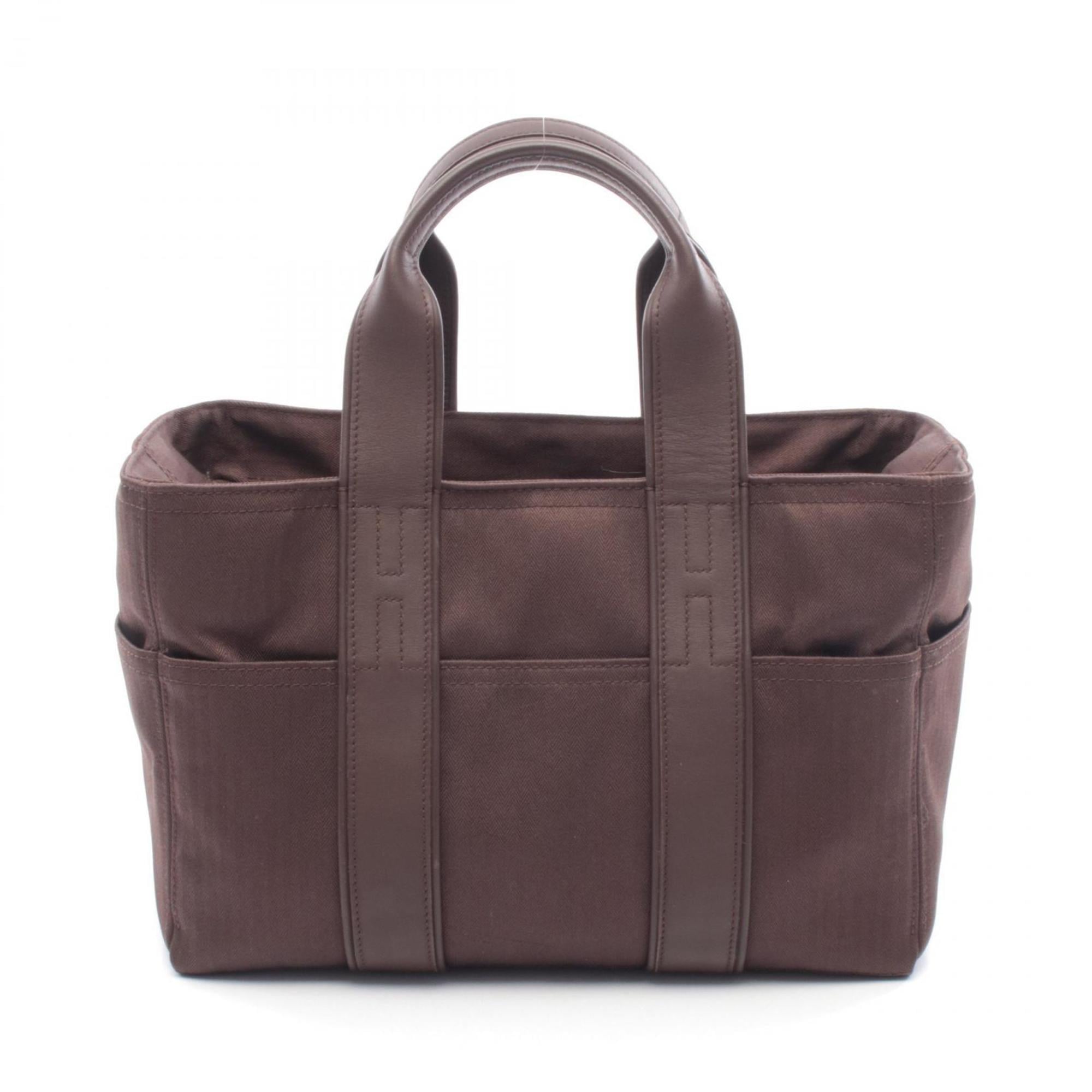 Hermes Brown Canvas Leather Handbag (Pre-Owned)