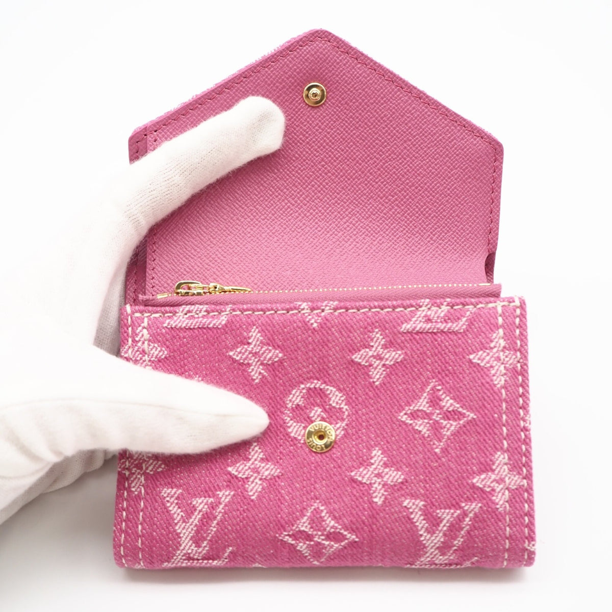 Louis Vuitton Monogram Denim Fuchsia Pink Canvas Leather Wallet (Tri-Fold) (Pre-Owned)