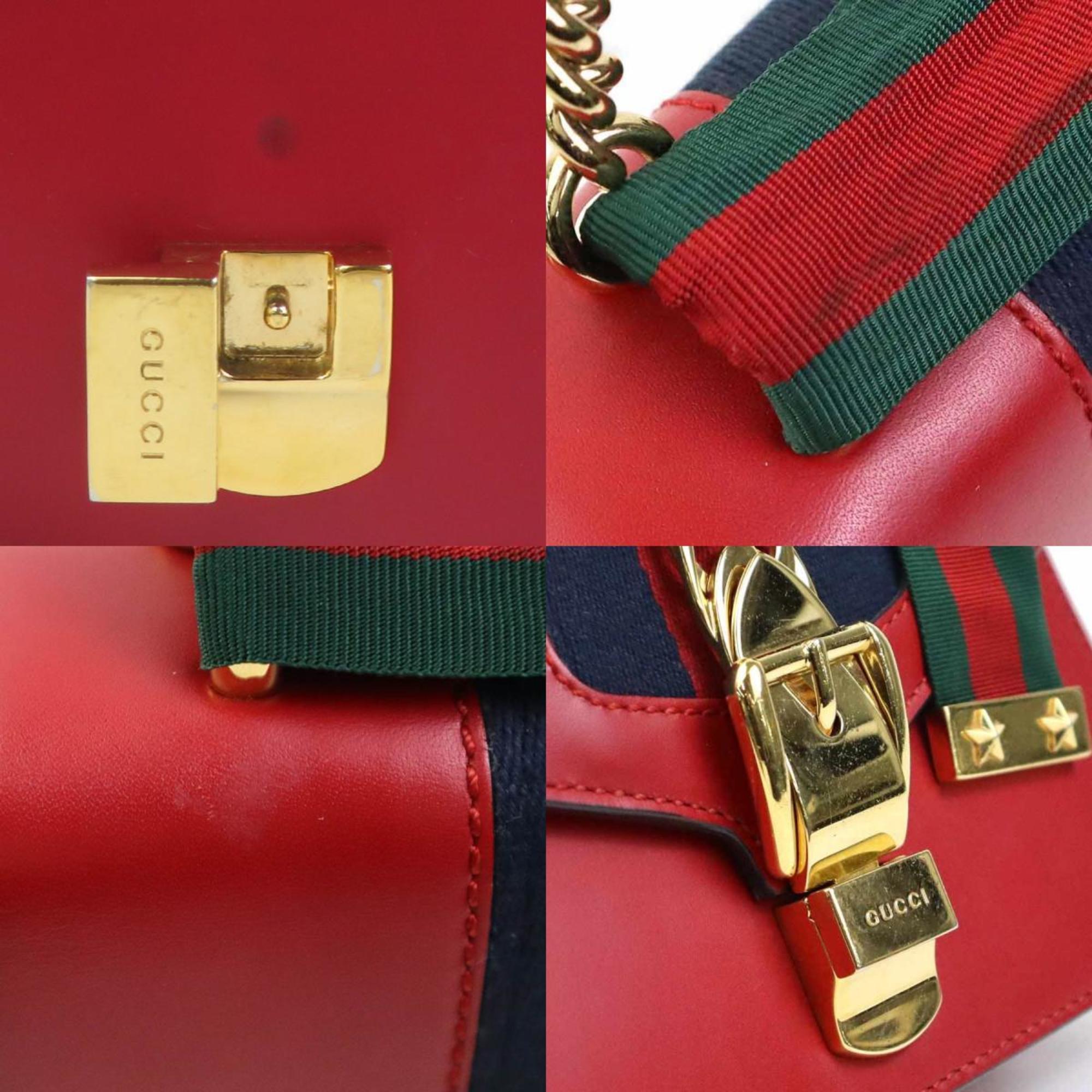 Gucci Red Color Leather Shoulder Bag (Pre-Owned)