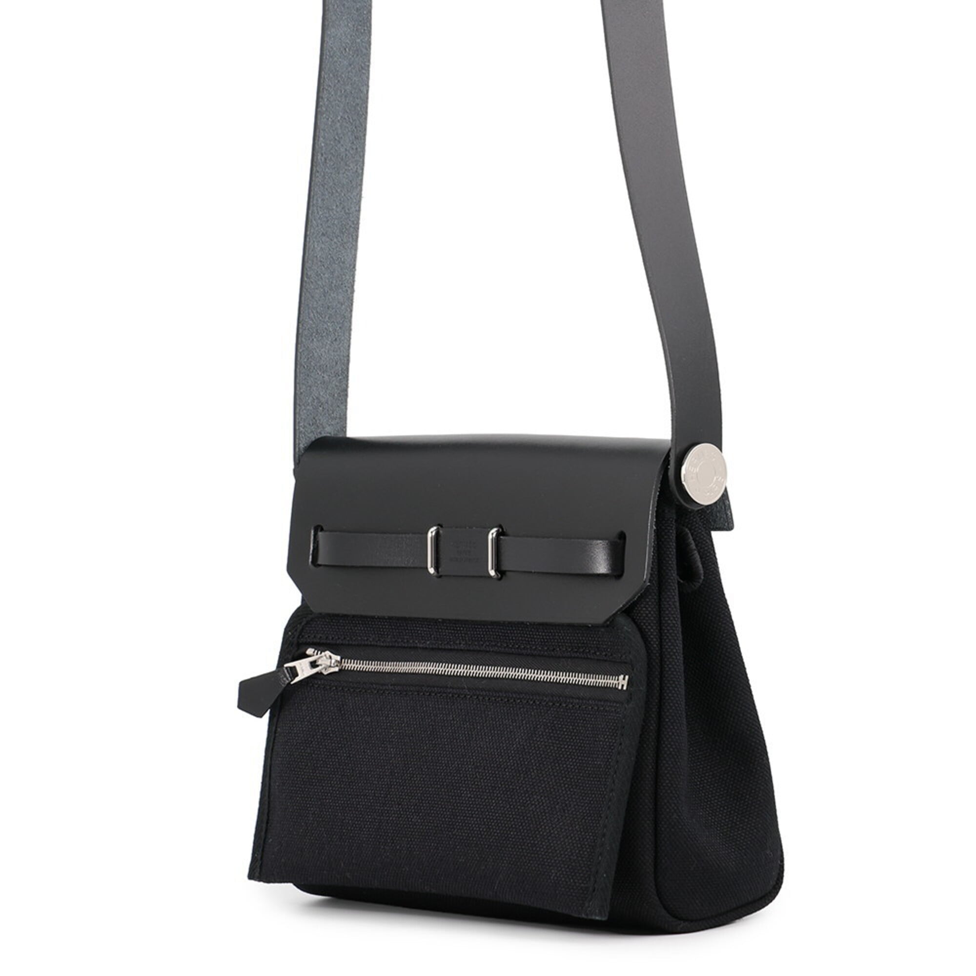 Hermes Black Toile H Leather Shoulder Bag