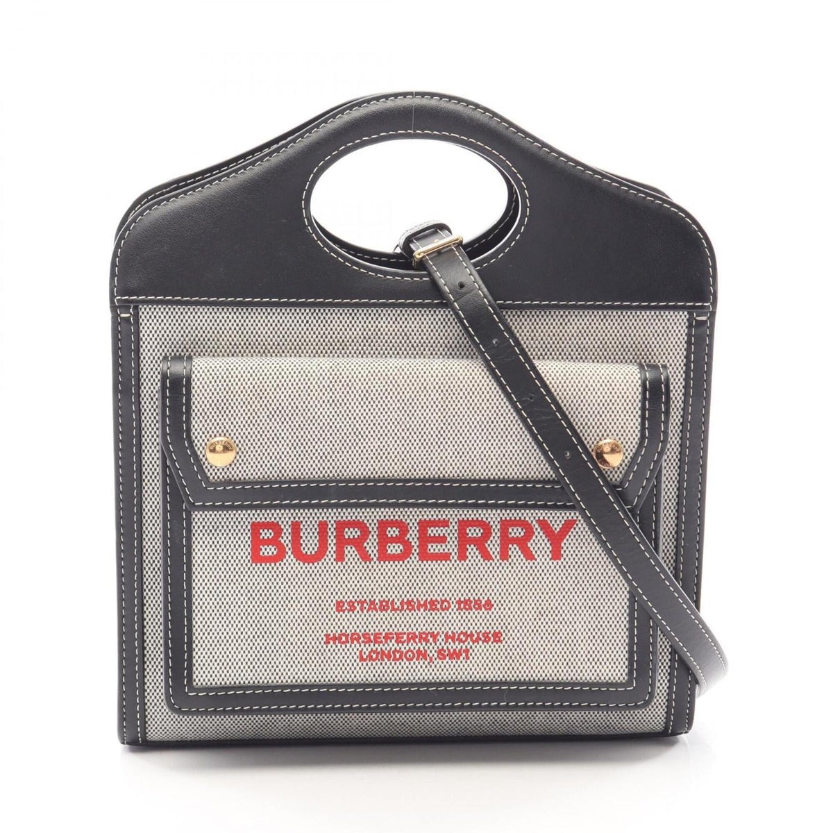 Burberry Black Gray Canvas Leather Handbag (Pre-Owned)
