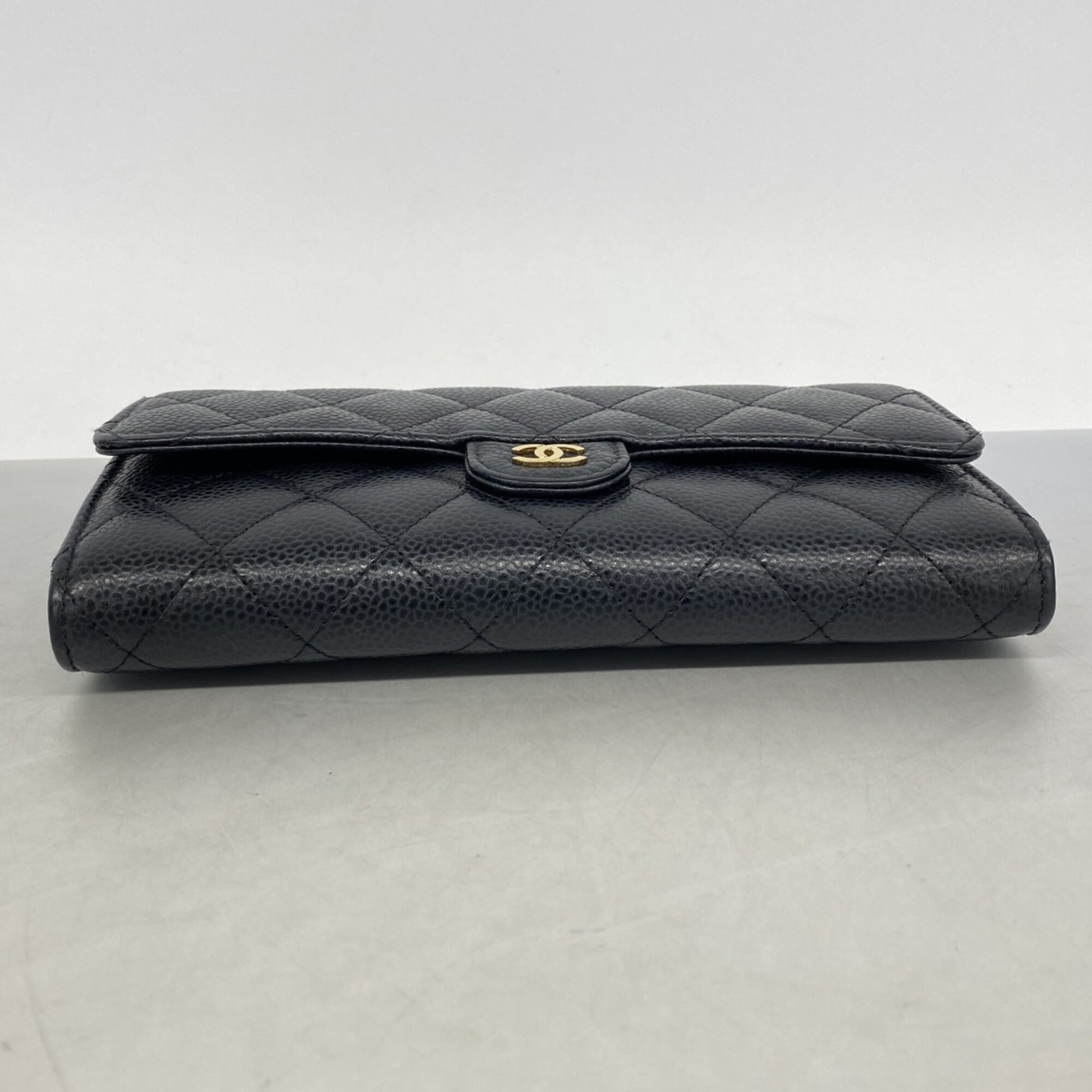 Chanel Black Grained Calfskin Long Wallet (Bi-Fold) (Pre-Owned)