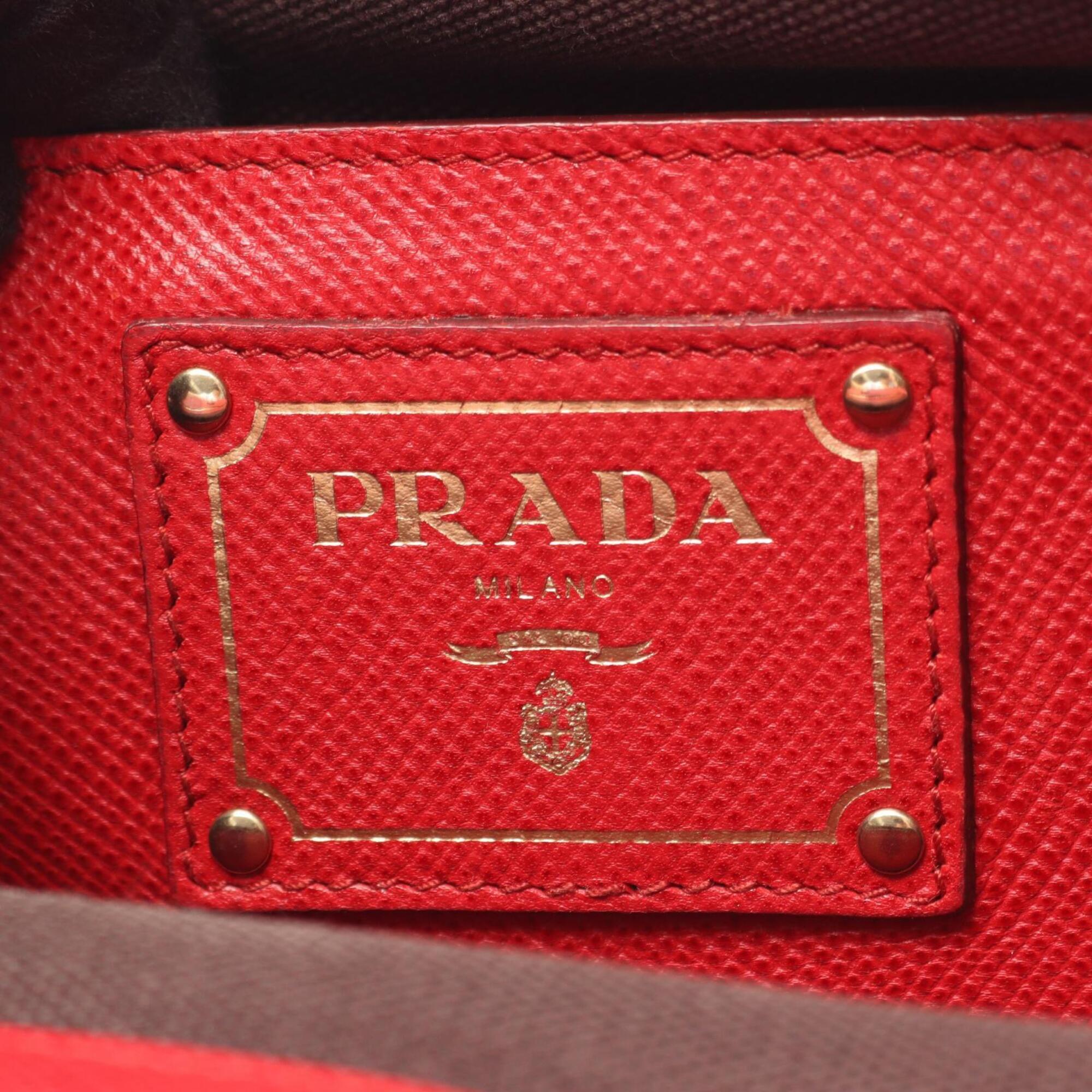Prada Black Red Color Canvas Saffiano Handbag (Pre-Owned)