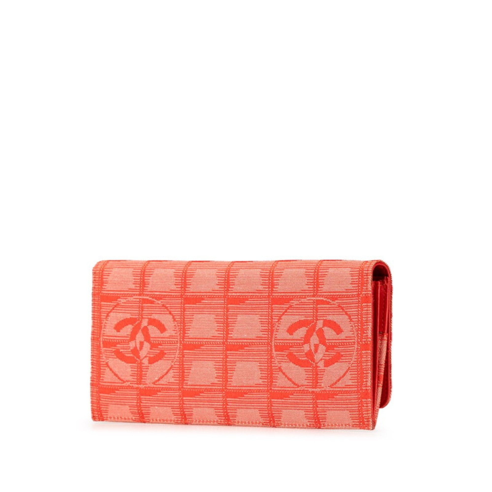 Chanel New Travel Line Red Color Canvas Leather Long Wallet (Bi-Fold) (Pre-Owned)