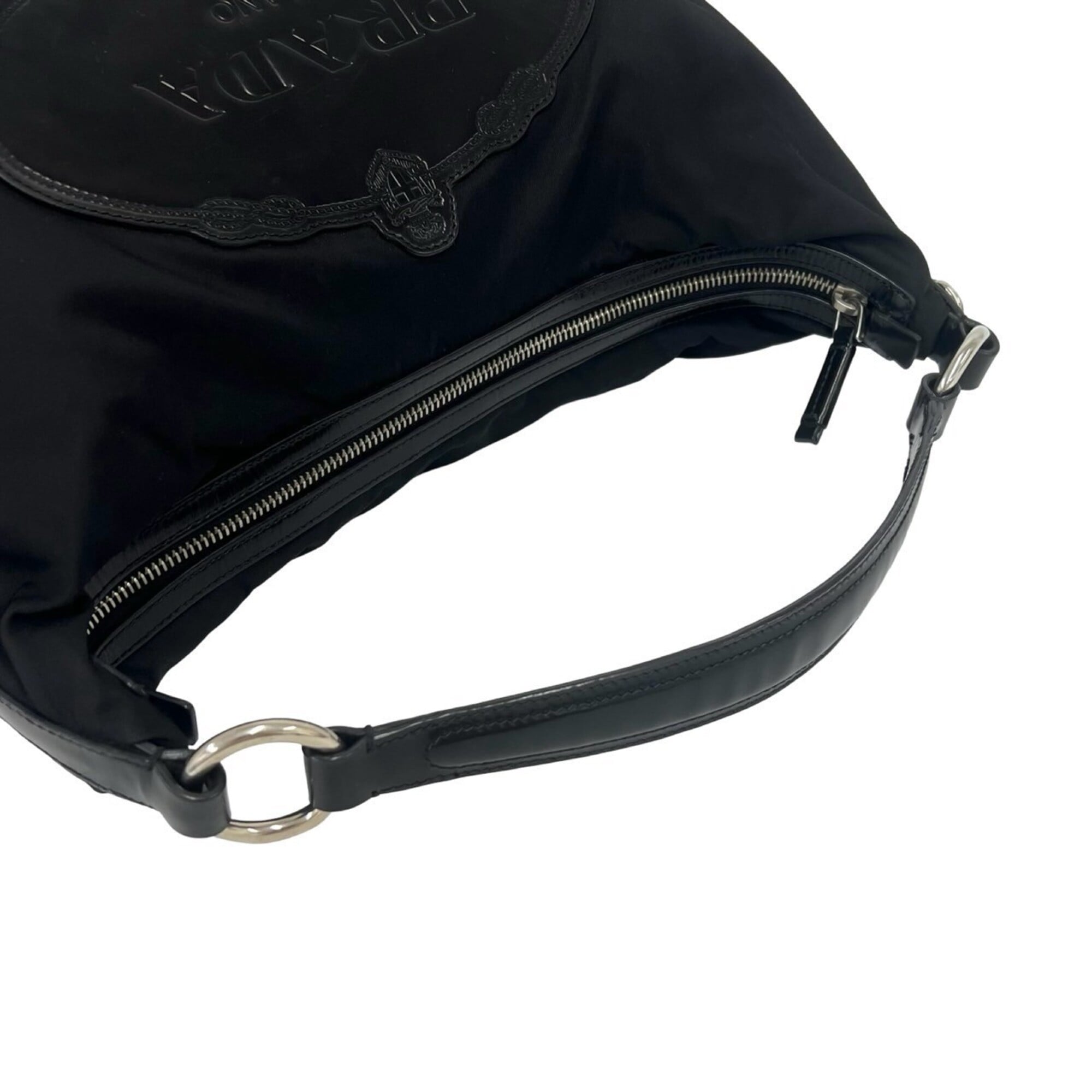 Prada Black Nylon Patent Leather Handbag Shoulder Bag (Pre-Owned)