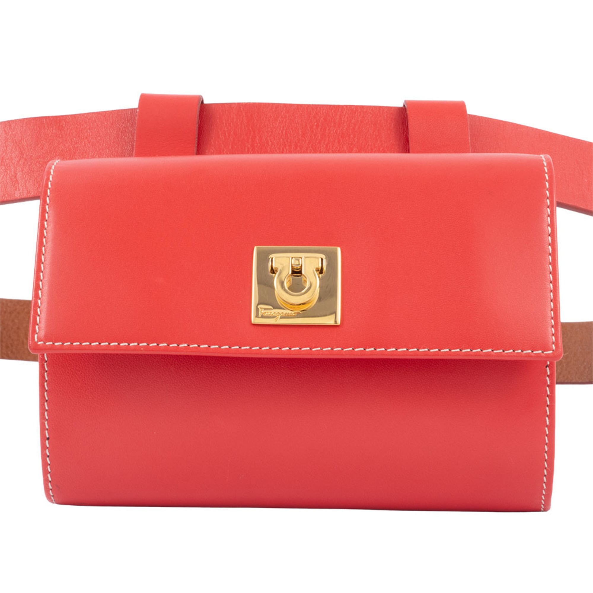 Salvatore Ferragamo Red Color Leather Fanny Pack Sling Bag (Pre-Owned)