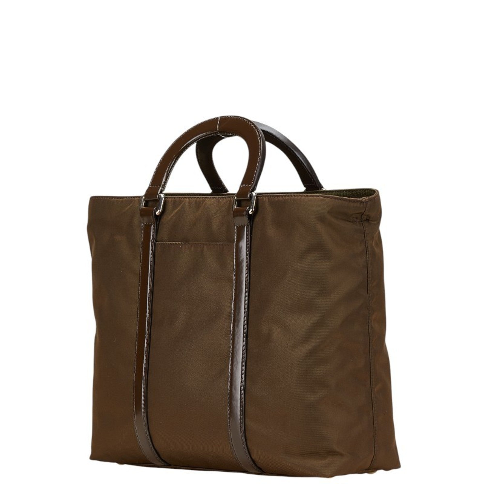 Prada Brown Khaki Nylon Leather Handbag Shoulder Bag (Pre-Owned)