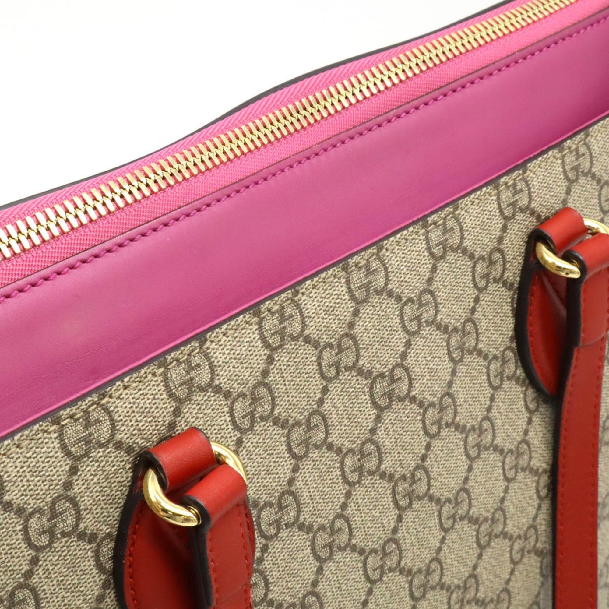 Gucci Gg Plus Khaki Pink Red Color Gg Supreme Tote Bag (Pre-Owned)