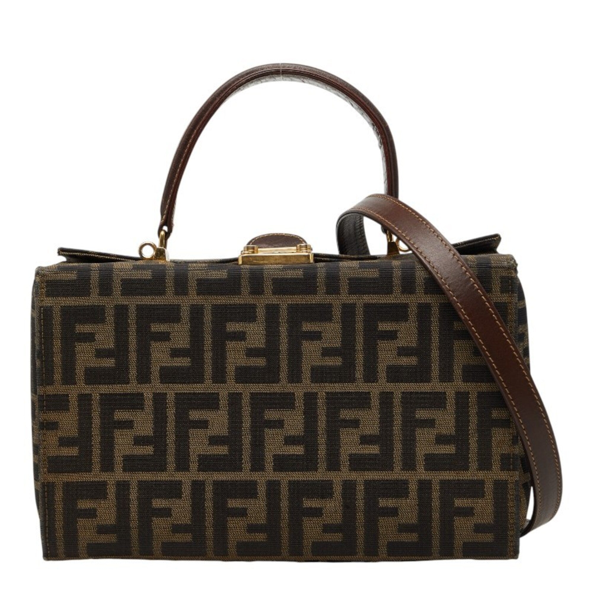 Fendi Brown Canvas Leather Handbag Shoulder Bag (Pre-Owned)